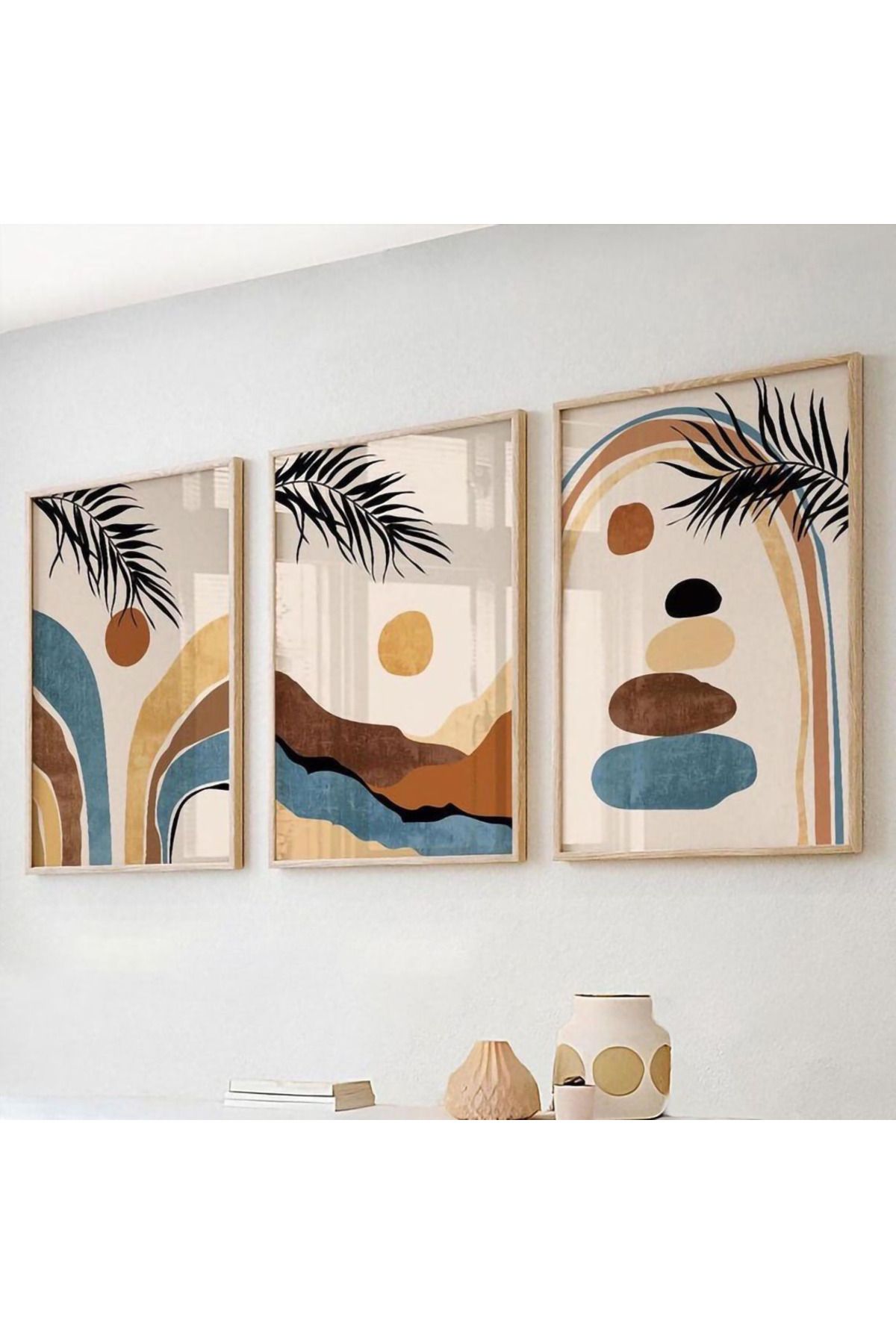 Dekorsiahome 3 Parça Ahşap Çerçeveli Oturma Odası Salon Mutfak Tablo Seti SET3250