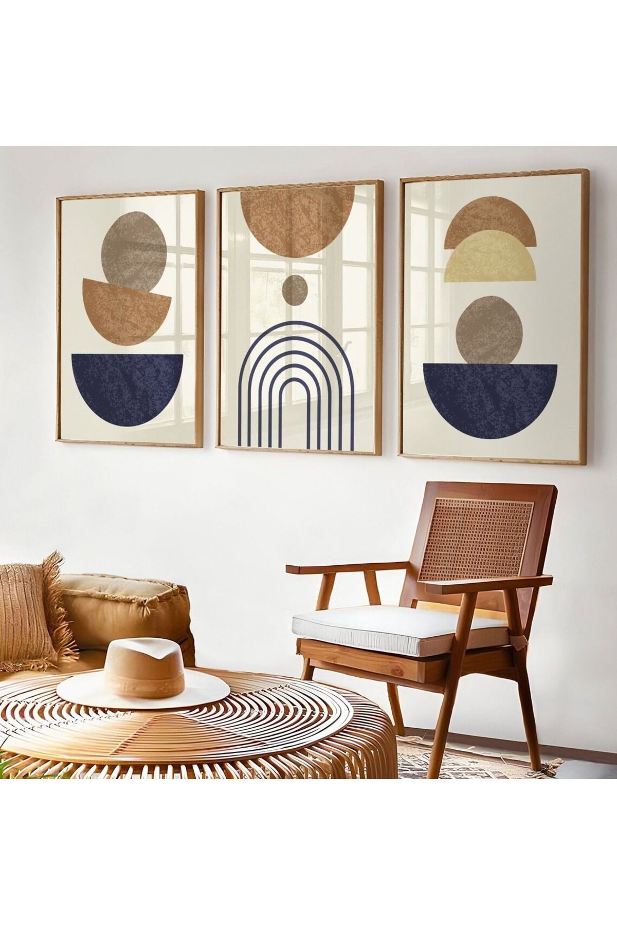 Dekorsiahome 3 Parça Ahşap Çerçeveli Oturma Odası Salon Mutfak Tablo Seti SET3214