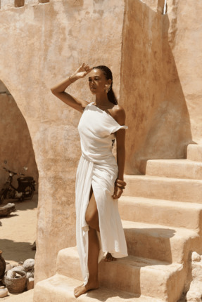 BOHEMAİ Zimbabue Uzun Ekru Keten Elbise