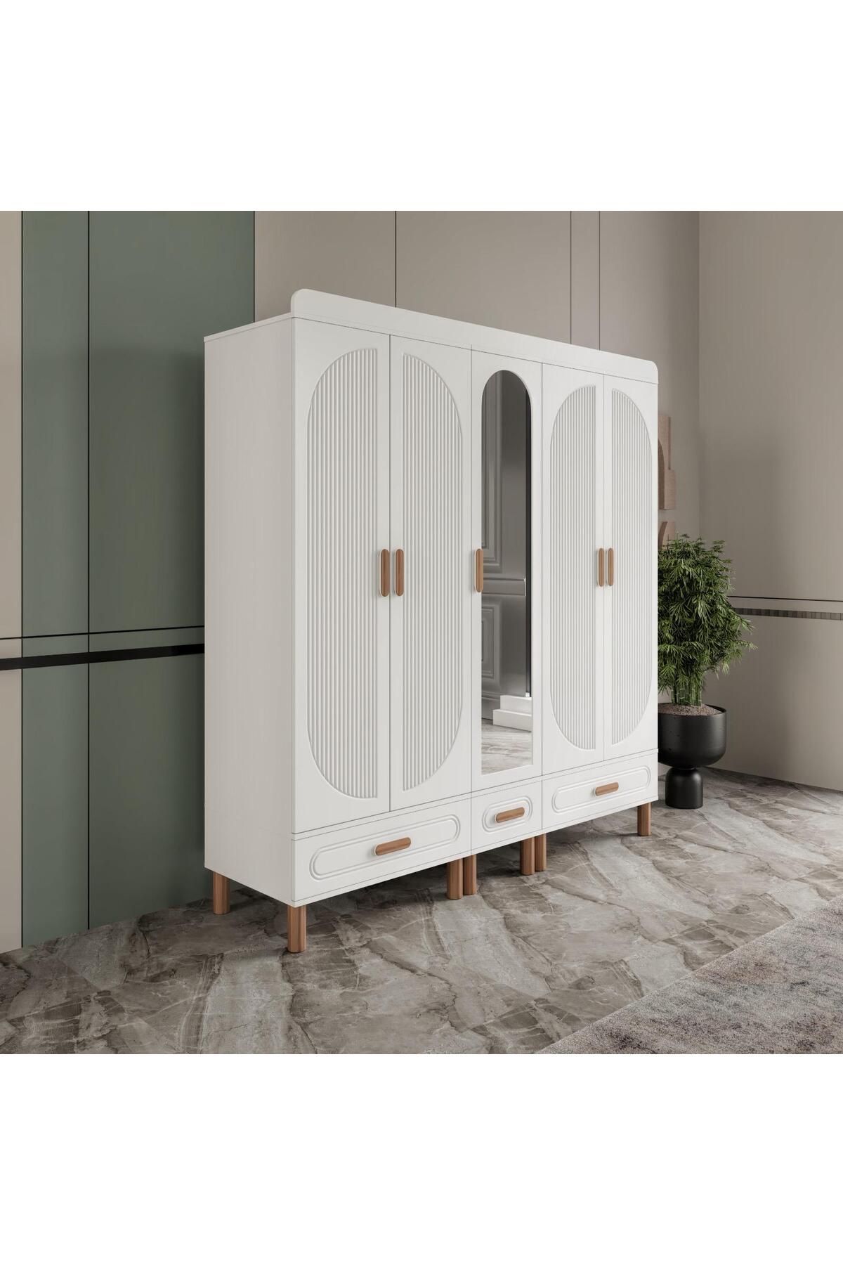 AKA HOME Arel 5 Kapaklı MDF Çekmeceli Gardırop