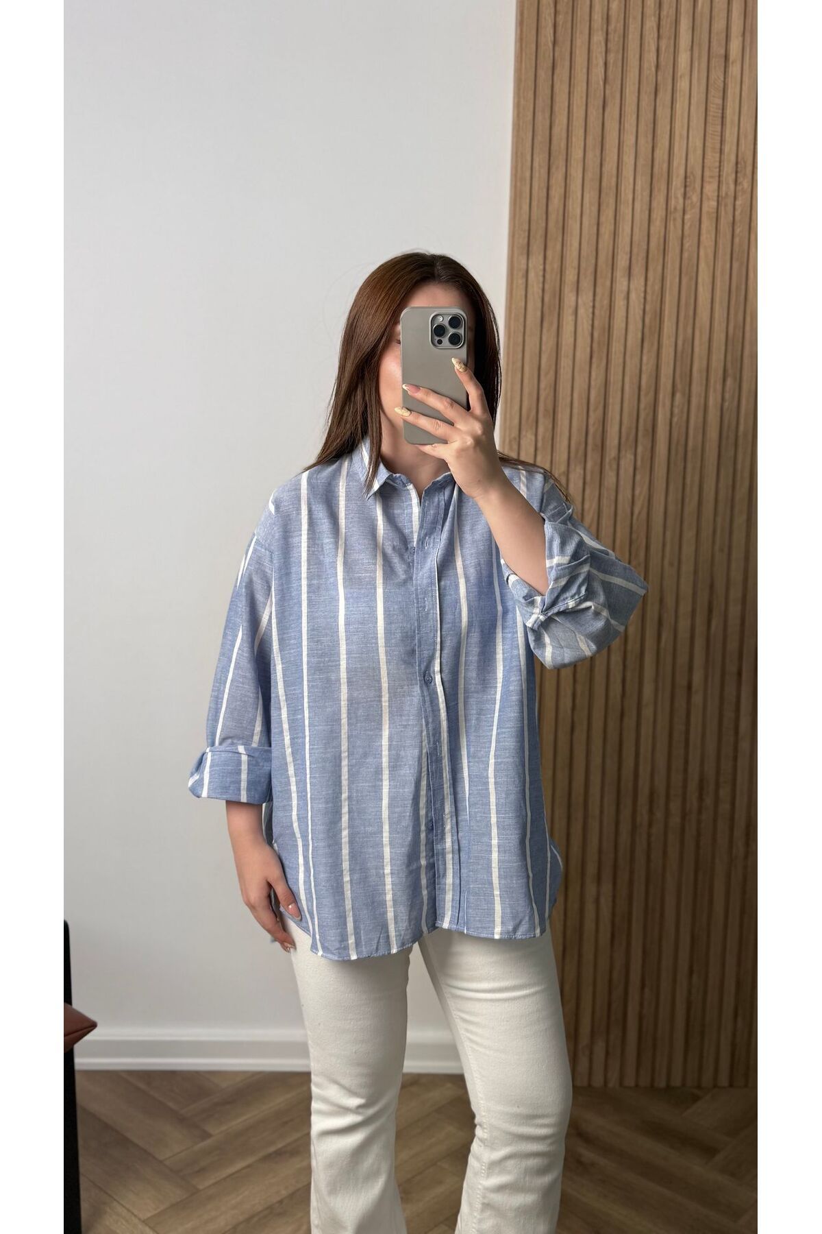 songül özdeş Yeni Sezon Çizgili Oversize Gömlek