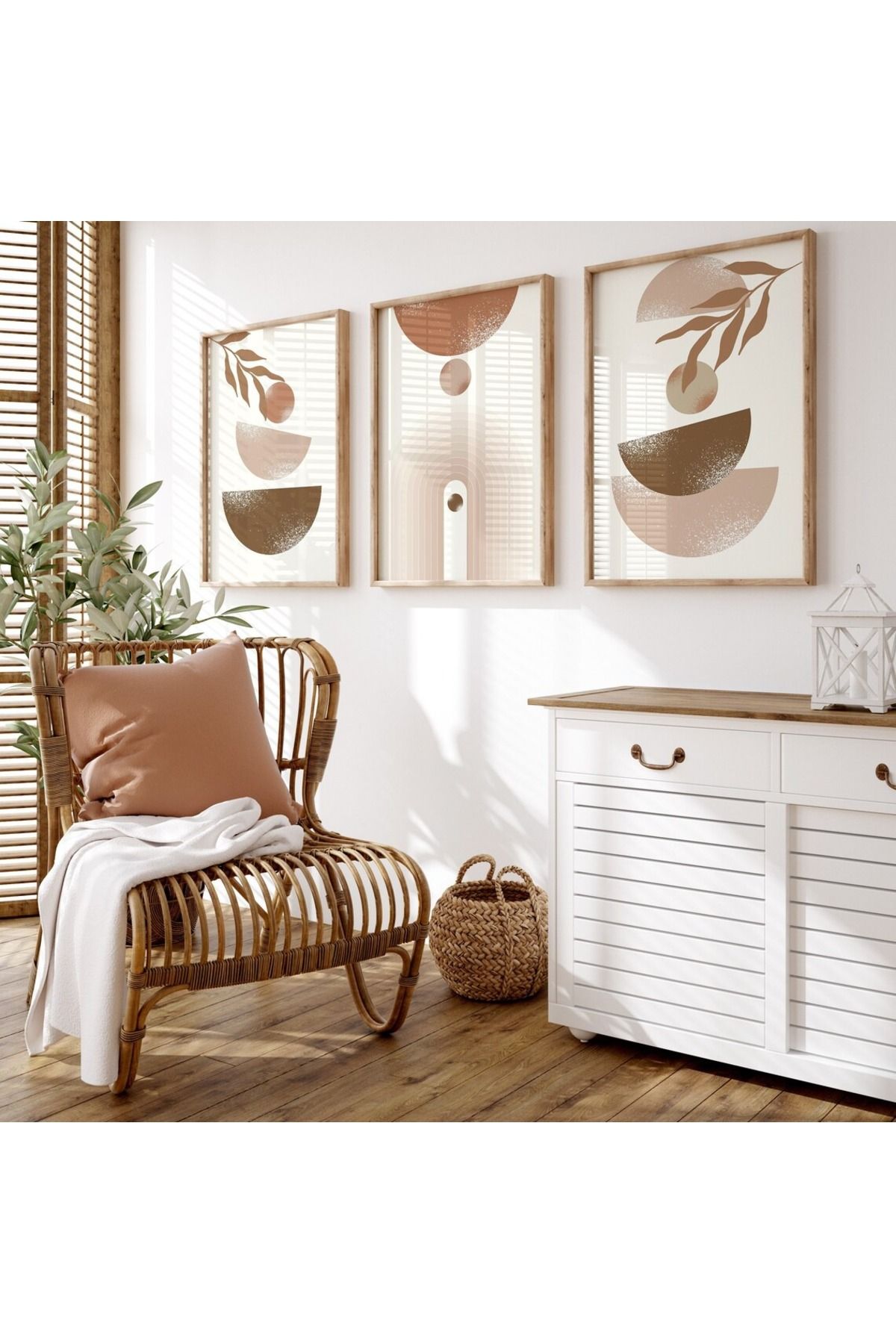 Dekorsiahome 3 Parça Ahşap Çerçeveli Oturma Odası Salon Mutfak Tablo Seti SET3196