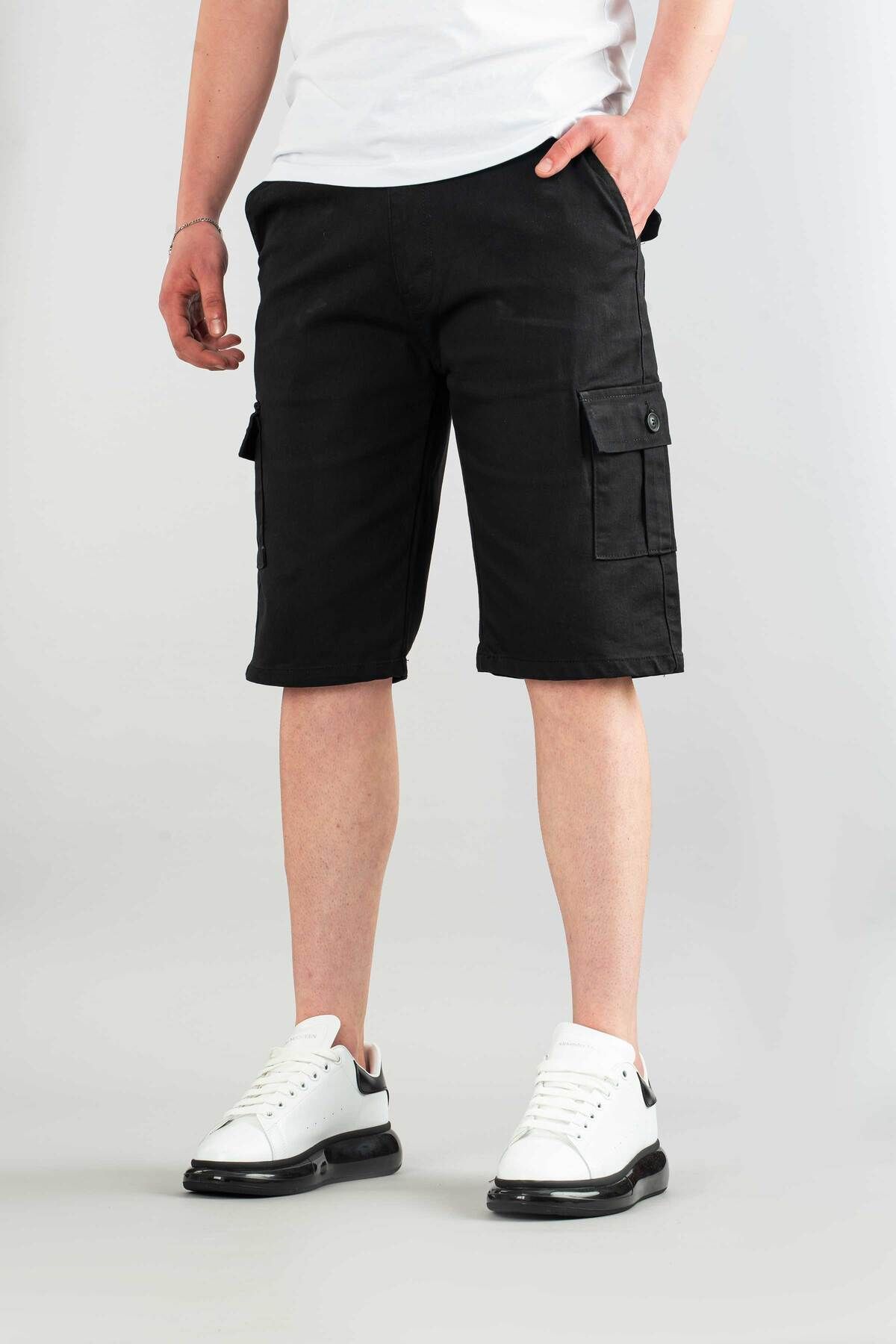 bombe Erkek Basic Gabardin Bermuda Kanvas Likralı Kargo Cepli Şort