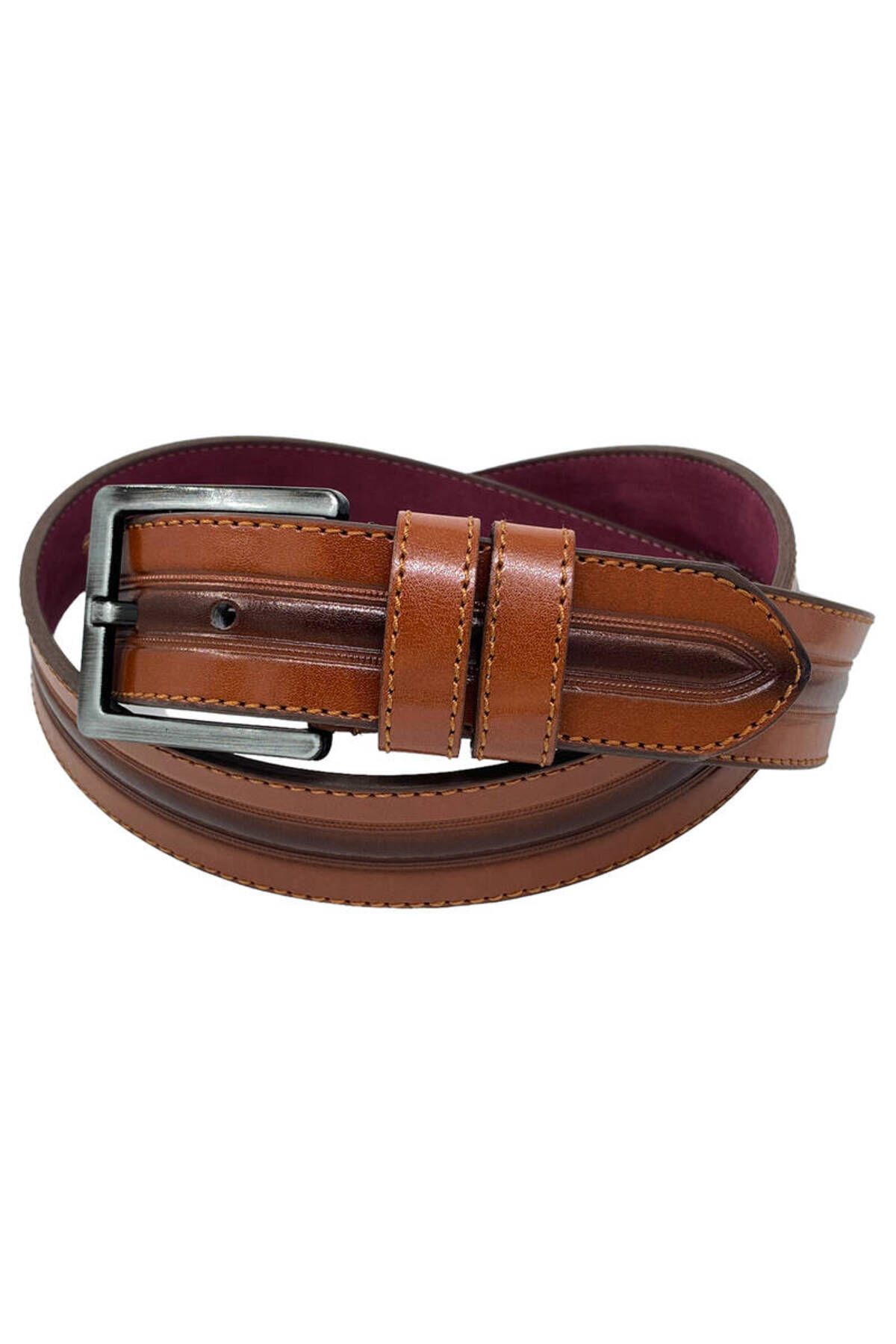 Süzer Deri-Tan Faux Leather Patterned Model 4 Cm Sports Belt - 9023-52-22rl 4