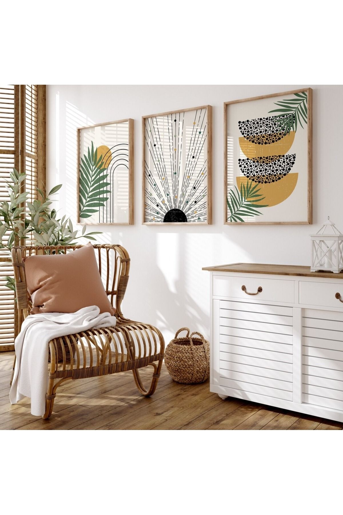 Dekorsiahome 3 Parça Ahşap Çerçeveli Oturma Odası Salon Mutfak Tablo Seti SET3208