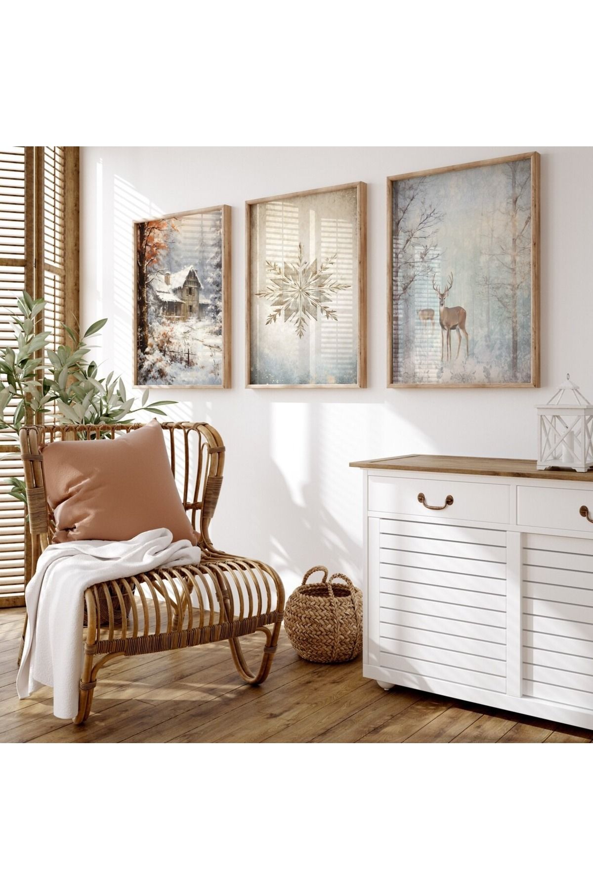 Dekorsiahome 3 Parça Ahşap Çerçeveli Oturma Odası Salon Mutfak Tablo Seti SET3201