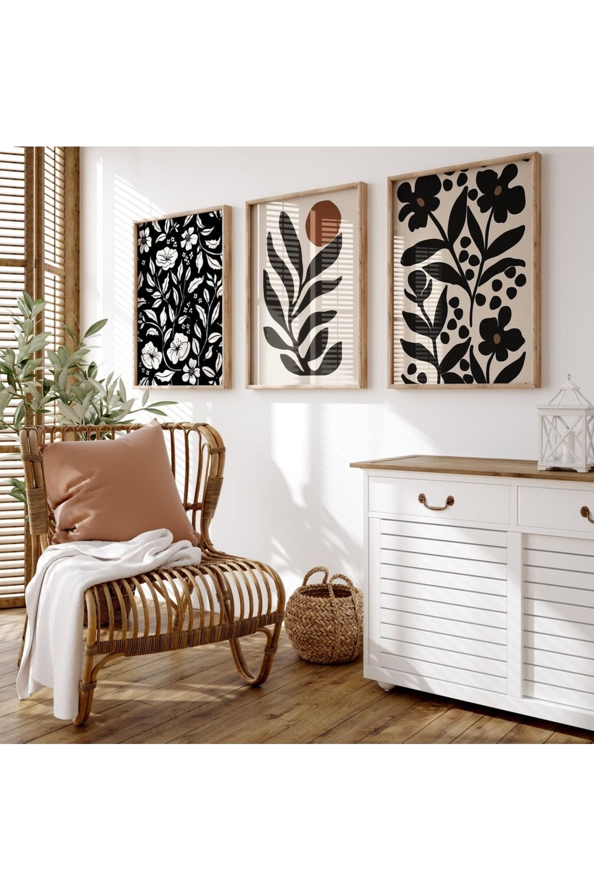 Dekorsiahome 3 Parça Ahşap Çerçeveli Oturma Odası Salon Mutfak Tablo Seti SET3248