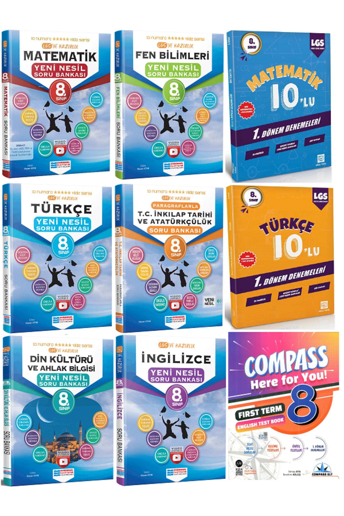 Evrensel İletişim Yayınları 8.Sınıf Evrensel Soru Bankaları / Matematik - Türkçe İngilizce 3 Kitap HEDİYELİ - 9 KİTAP SET