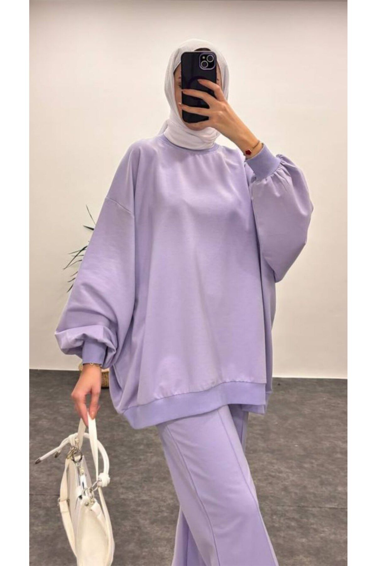 Suede Style 3044 - Rahat, Salaş Basic Kadın Uzun Sweatshirt