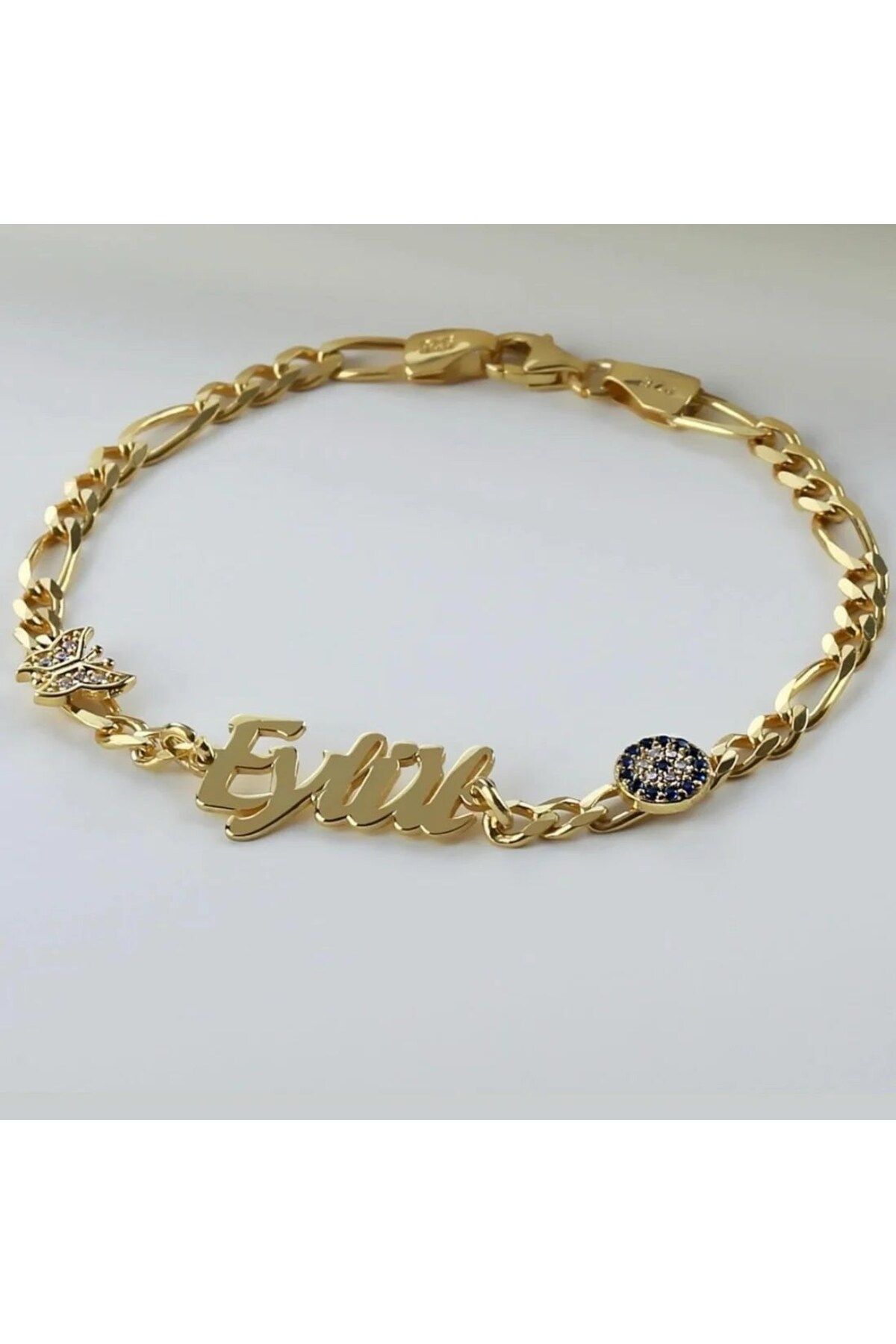 beonejewelry NAZAR VE KELEBEK DETAYLI İSİMLİ BEBEK BİLEKLİK | 925 GÜMÜŞ