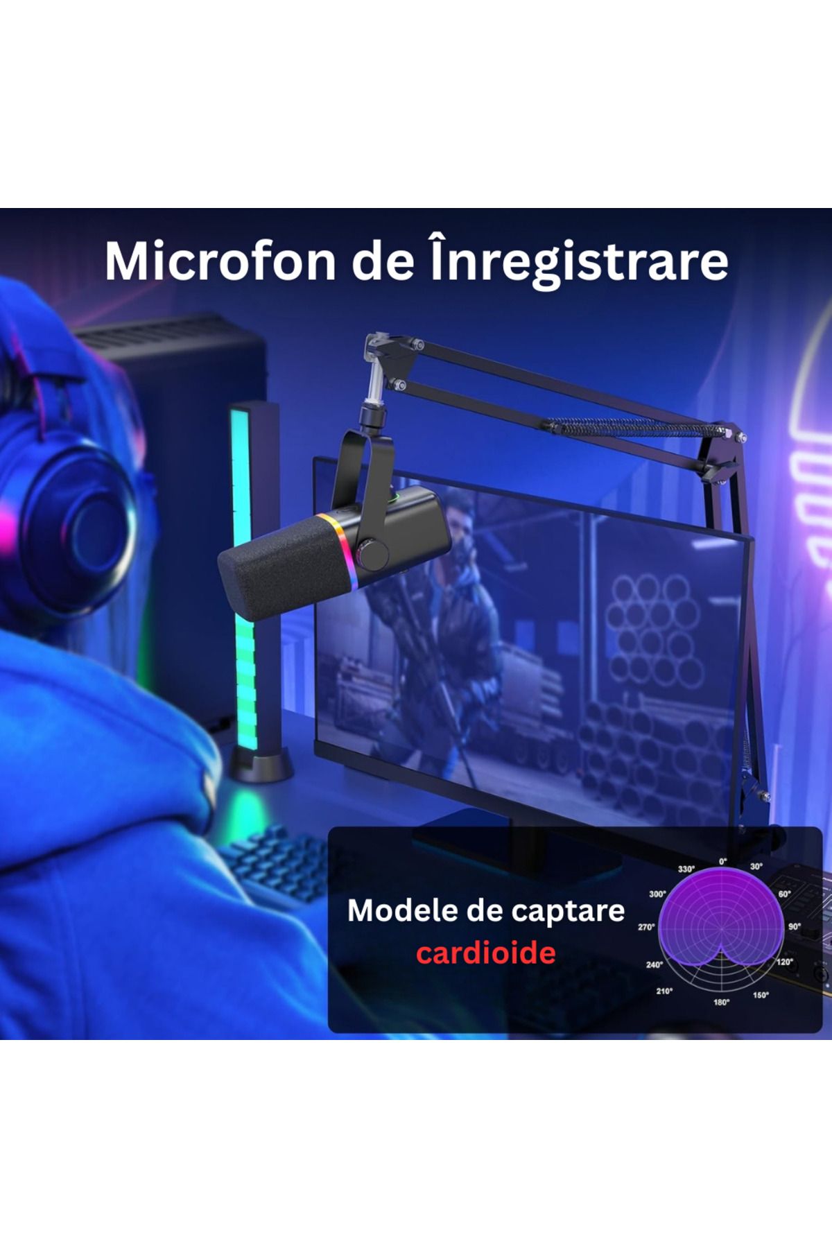 Velixo-Kd8s Professional Microphone, Usb & Xlr, Cardioid, Noise Reduction, Mute, Rgb, Adjustable Arm 6