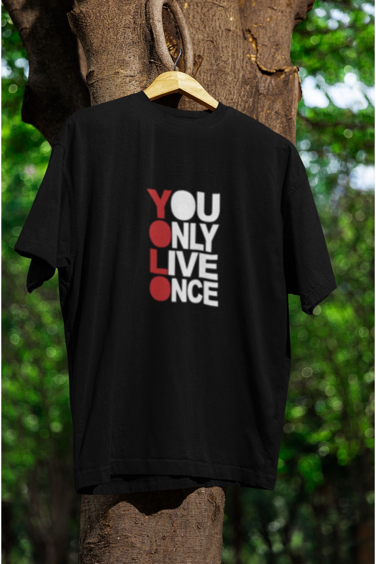 MG YOU ONLY LIVE ONCE BASKILI UNISEX BİSİKLET YAKA PAMUKLU OVERSIZE KALIP KISA KOLLU T-SHIRT