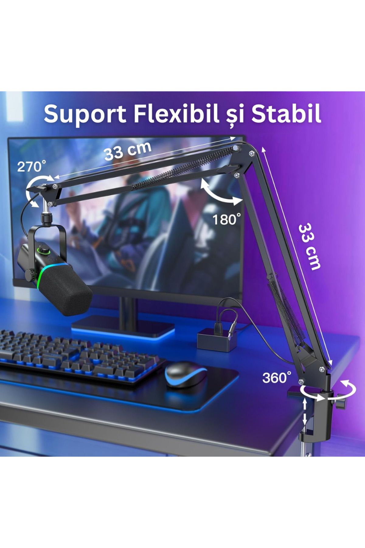 Velixo-Kd8s Professional Microphone, Usb & Xlr, Cardioid, Noise Reduction, Mute, Rgb, Adjustable Arm 7