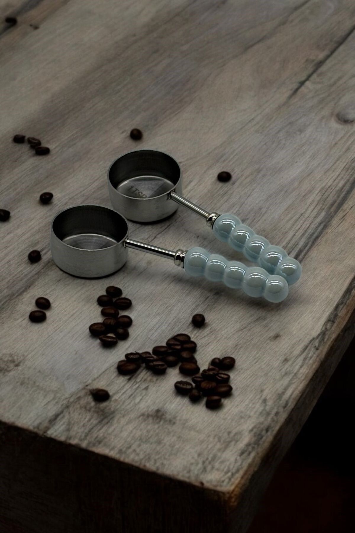Qerhome 2'li Porselen Sedefli Mavi Sap Ölçü Kaşığı Gümüş 5Ml