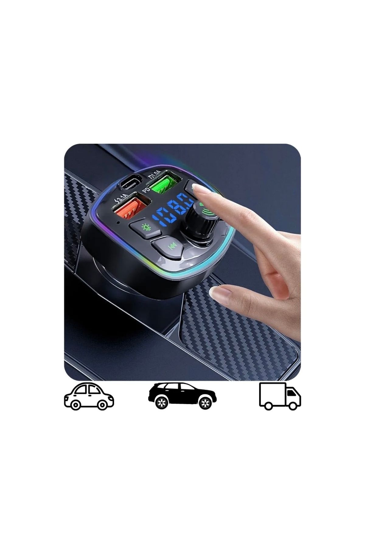 SBZR Fm Araç Transmitter Bluetooth Sd Card Şarj Müzik Radyo Mikrofon Araç İçi Çakmaklık Şarj Ve Ses Cihaz