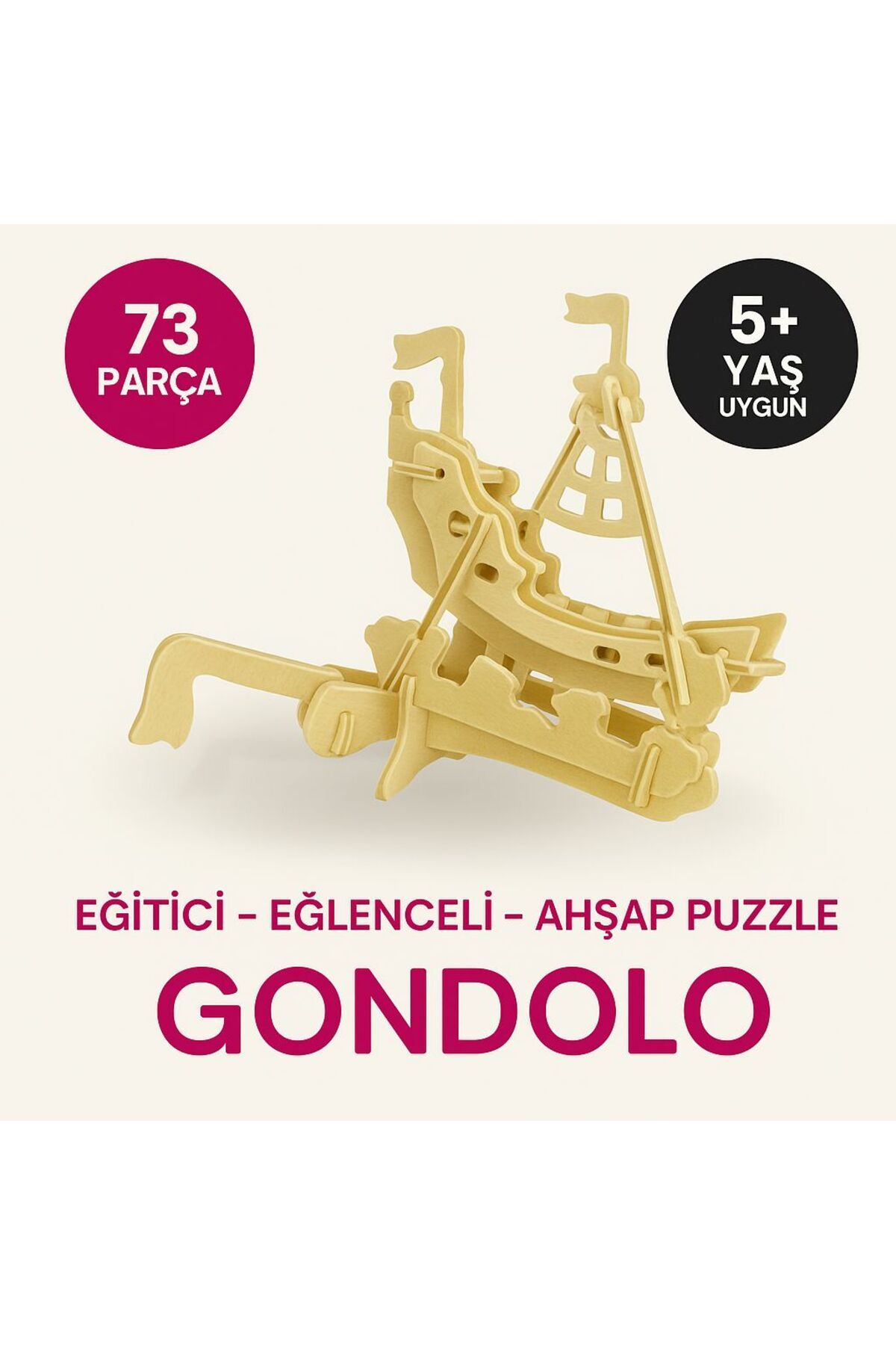 METROPOL 73 Parça Ahşap Gondolo Puzzle – Eğitici ve Eğlenceli 3D Ahşap Oyuncak