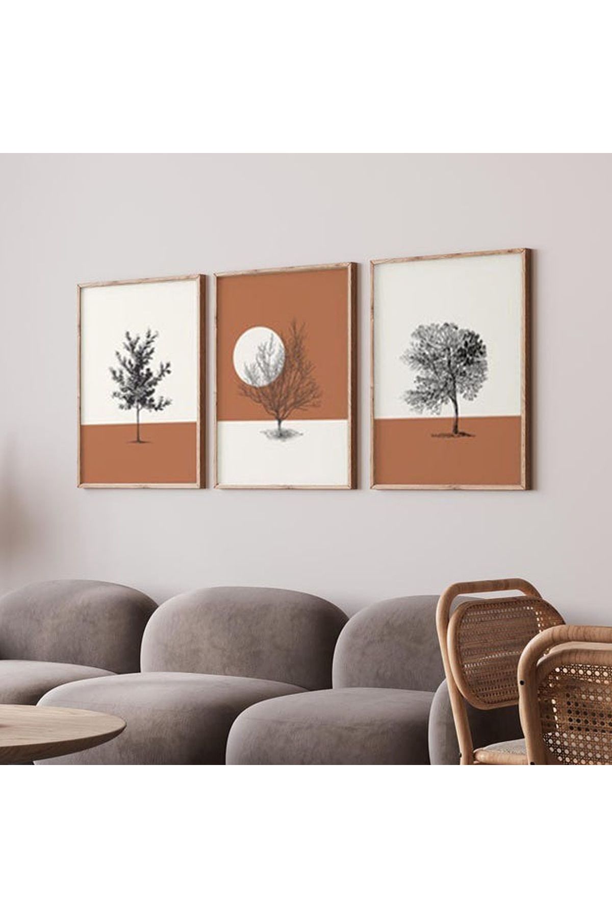Dekorsiahome 3 Parça Ahşap Çerçeveli Oturma Odası Salon Mutfak Tablo Seti SET3264