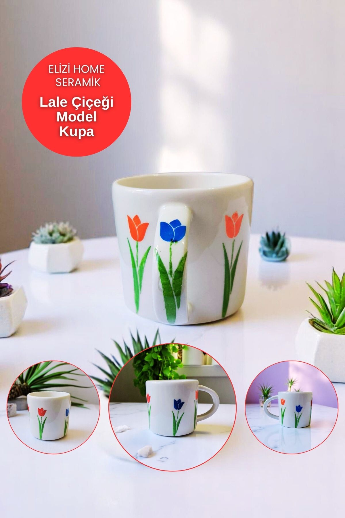 REAY HOME El Yapımı Seramik Lale Çiçek Model Mug Kupa Fincan | Mug Fincan Kupa Kahve Kupası