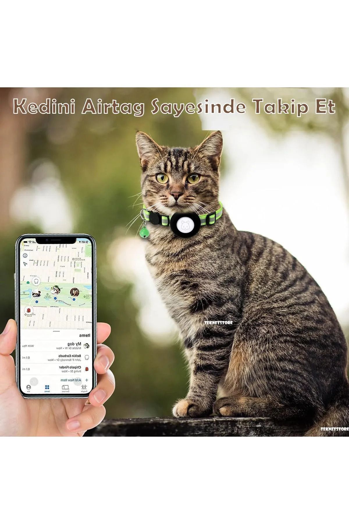 TEKNETSTORE-Cat Collar with Tracker and Airtag Slot Set of 2 Ios Compatible Neck Collar Gps 5