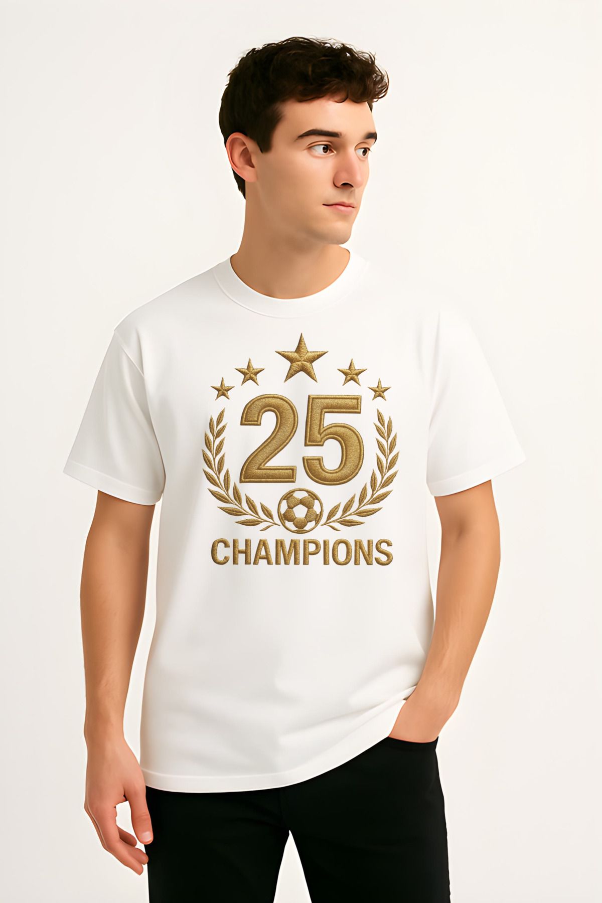 Edizen 5. Yıldız 25. Şampiyonluk T-shirt Unisex Oversize %100 Pamuk