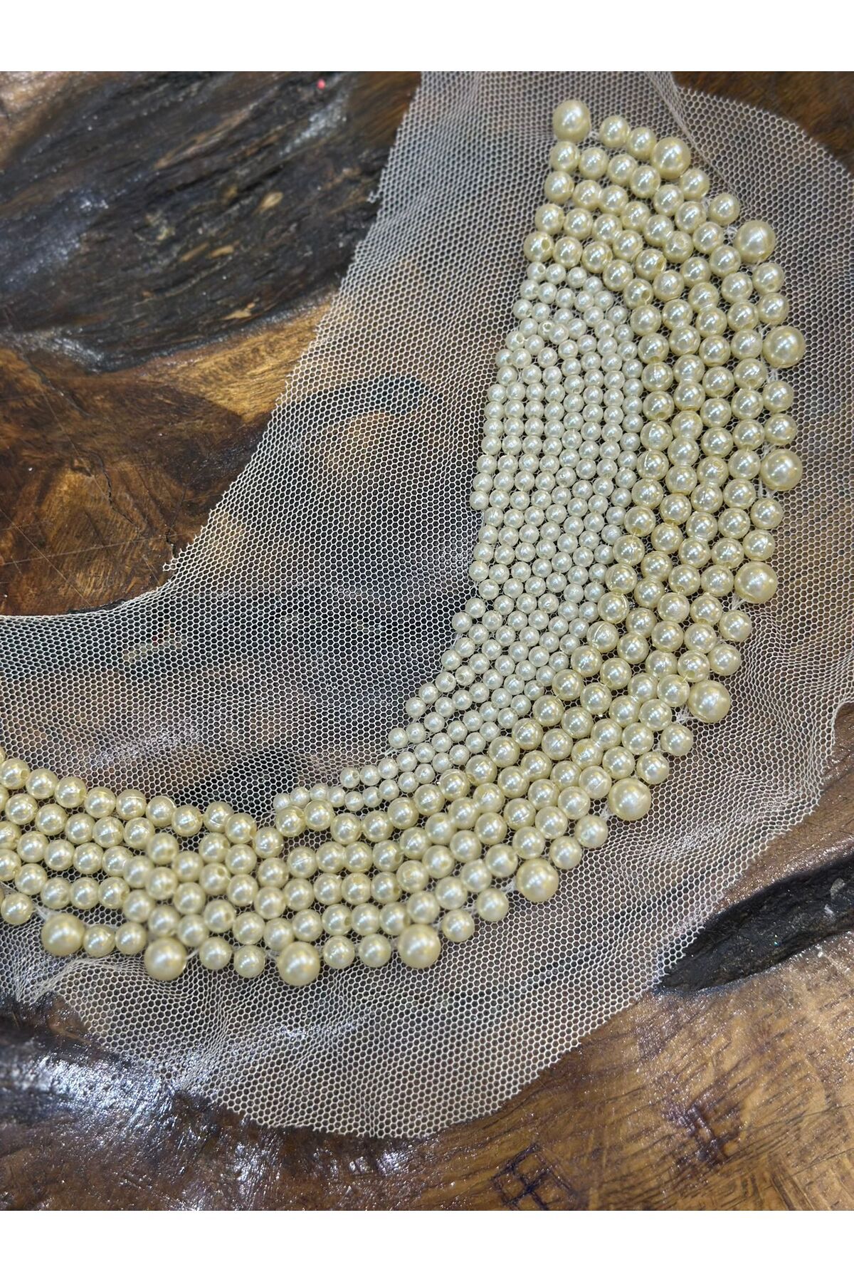Gönülden Tasarım İNCİ BONCUK İŞLEME YAKA DİKİŞ APLİKE 24X4 CM
