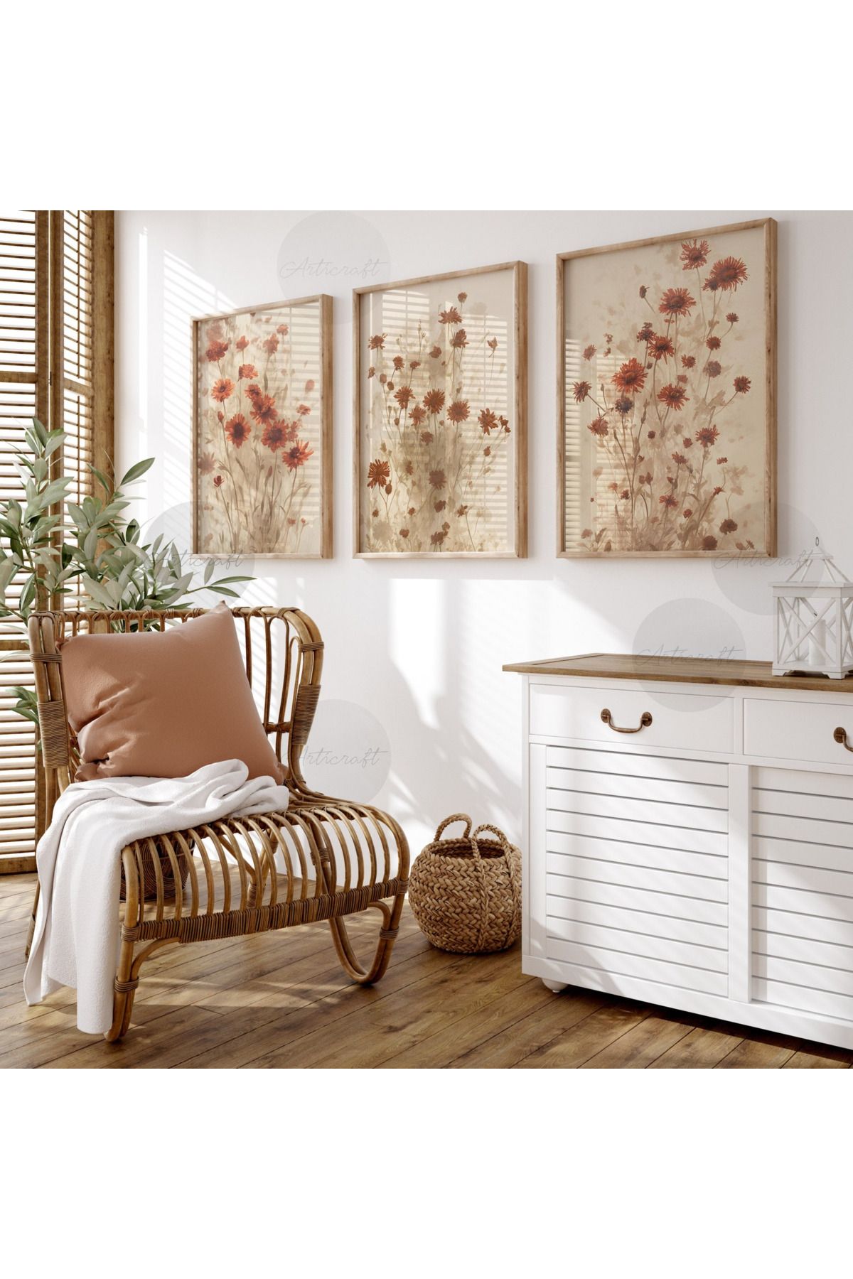 woodhomeworks Ahşap Çerçeveli 3lü Soyut Tablo