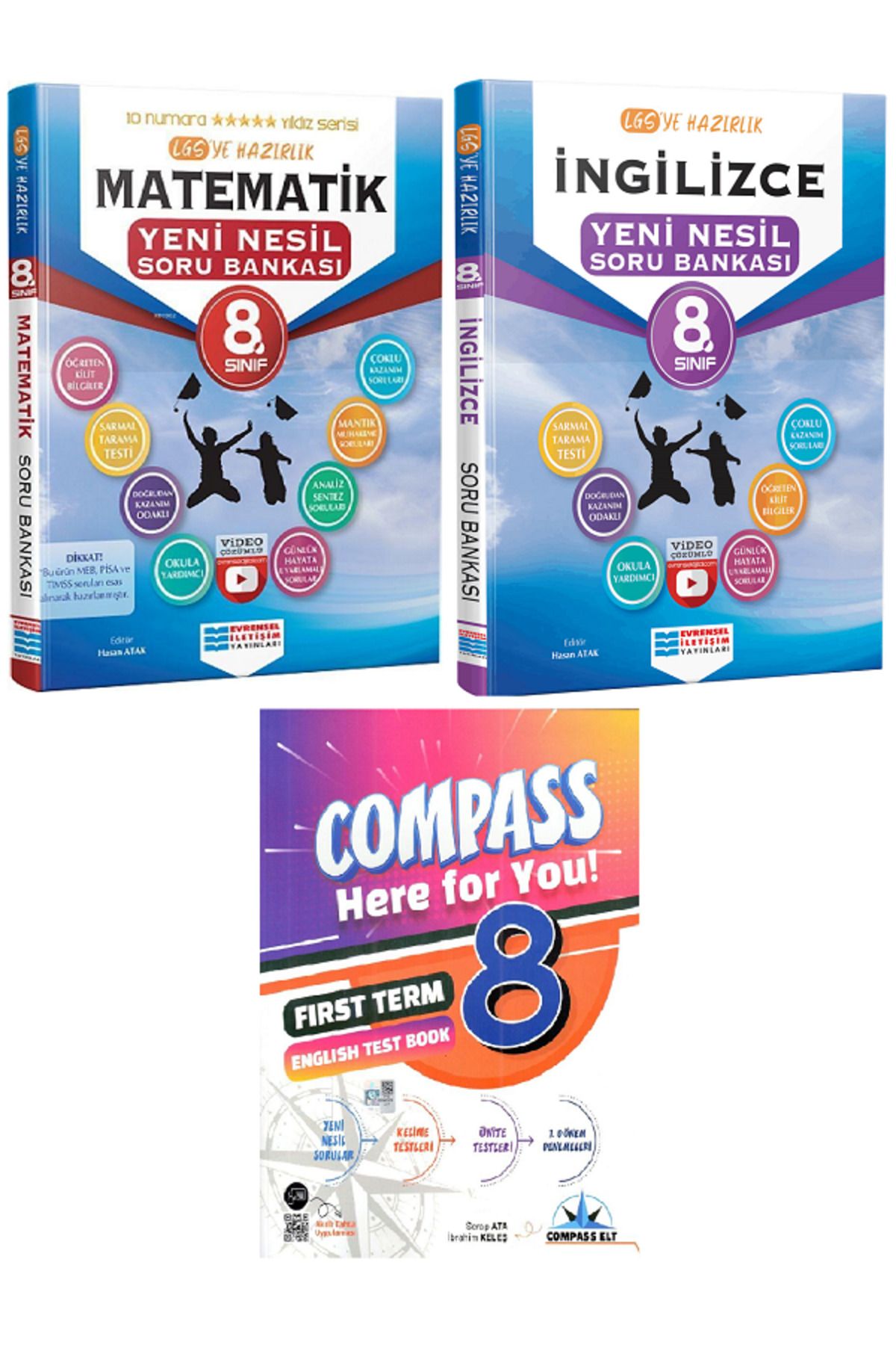 Evrensel İletişim Yayınları 8.Sınıf Evrensel Matematik + İngilizce Soru Bankası + Compass İngilizce Test Book HEDİYELİ - 3 KİTAP