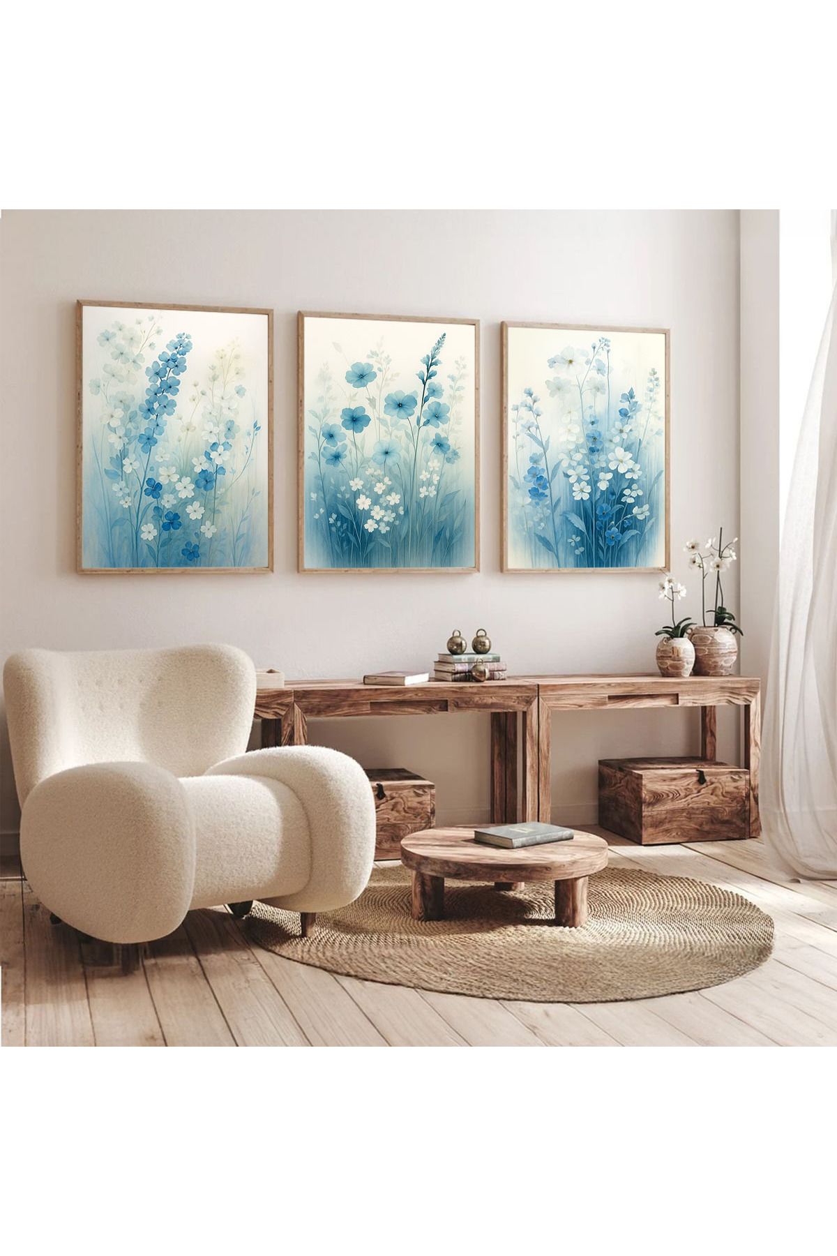 Dekorsiahome 3 Parça Ahşap Çerçeveli Oturma Odası Salon Mutfak Tablo Seti SET3262