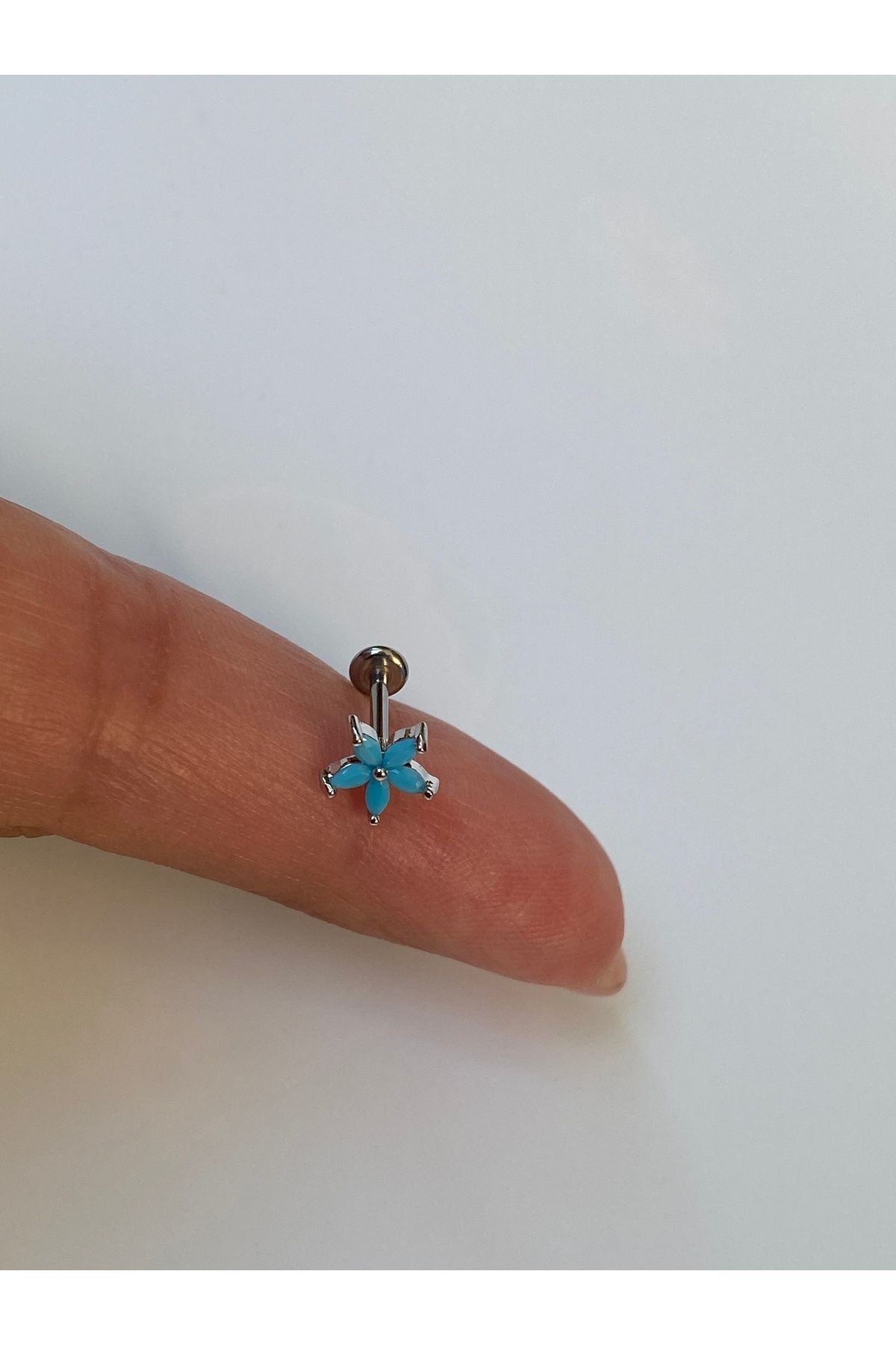 kurukafagift-Steel Blue Flower Piercing Helix Tragus Cartilage Earrings 8 mm 7