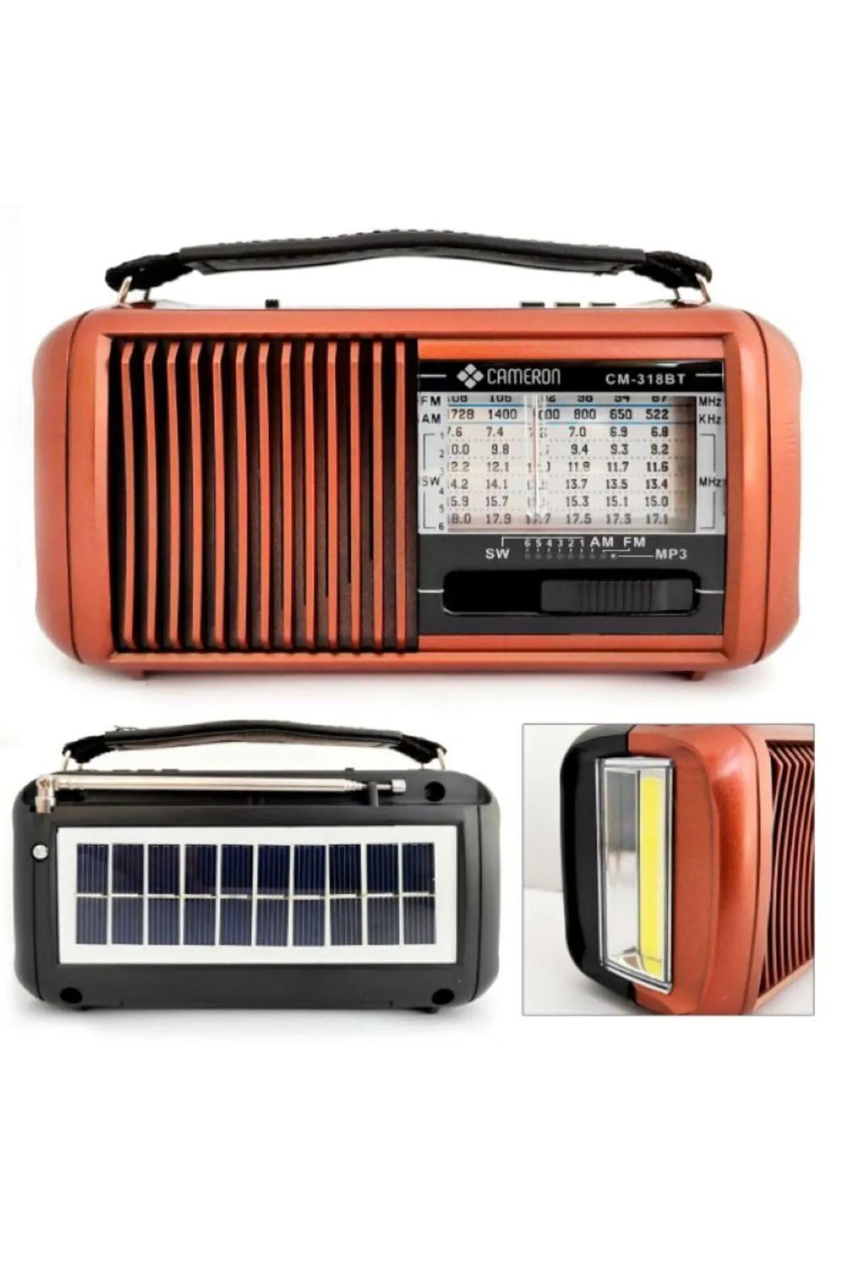 birtex Cm-318 Bt Solar(ENERJİLİ) Fenerli Şarjlı Pilli, Usb Ve Tf Card Okuyuculu, 3 Band, Mp3çalar