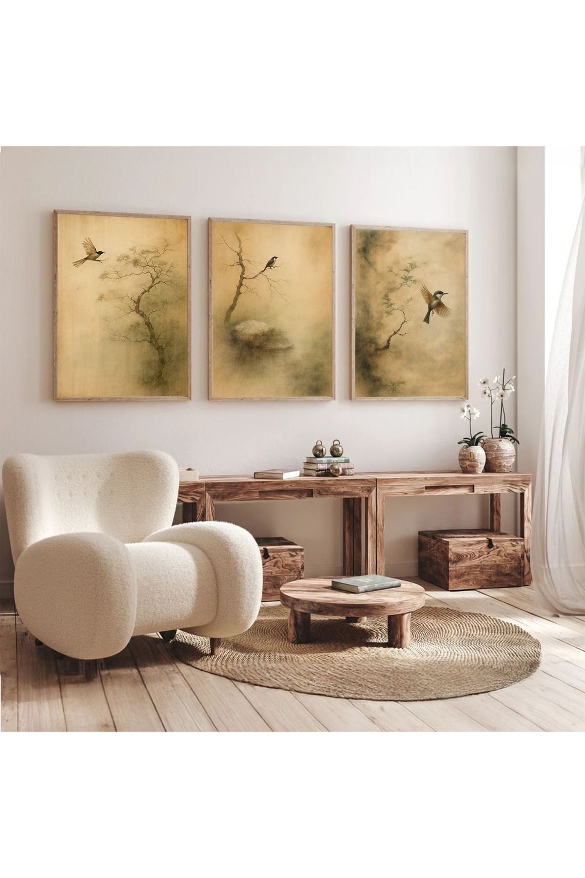 Dekorsiahome 3 Parça Ahşap Çerçeveli Oturma Odası Salon Mutfak Tablo Seti SET3255