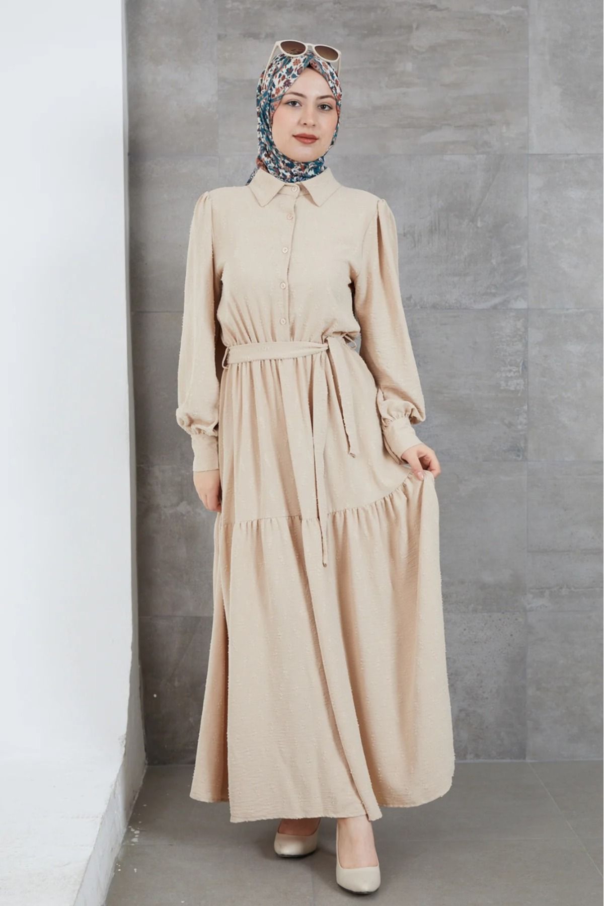 DAS KLEID Gömlek Yaka Kuşaklı Elbise