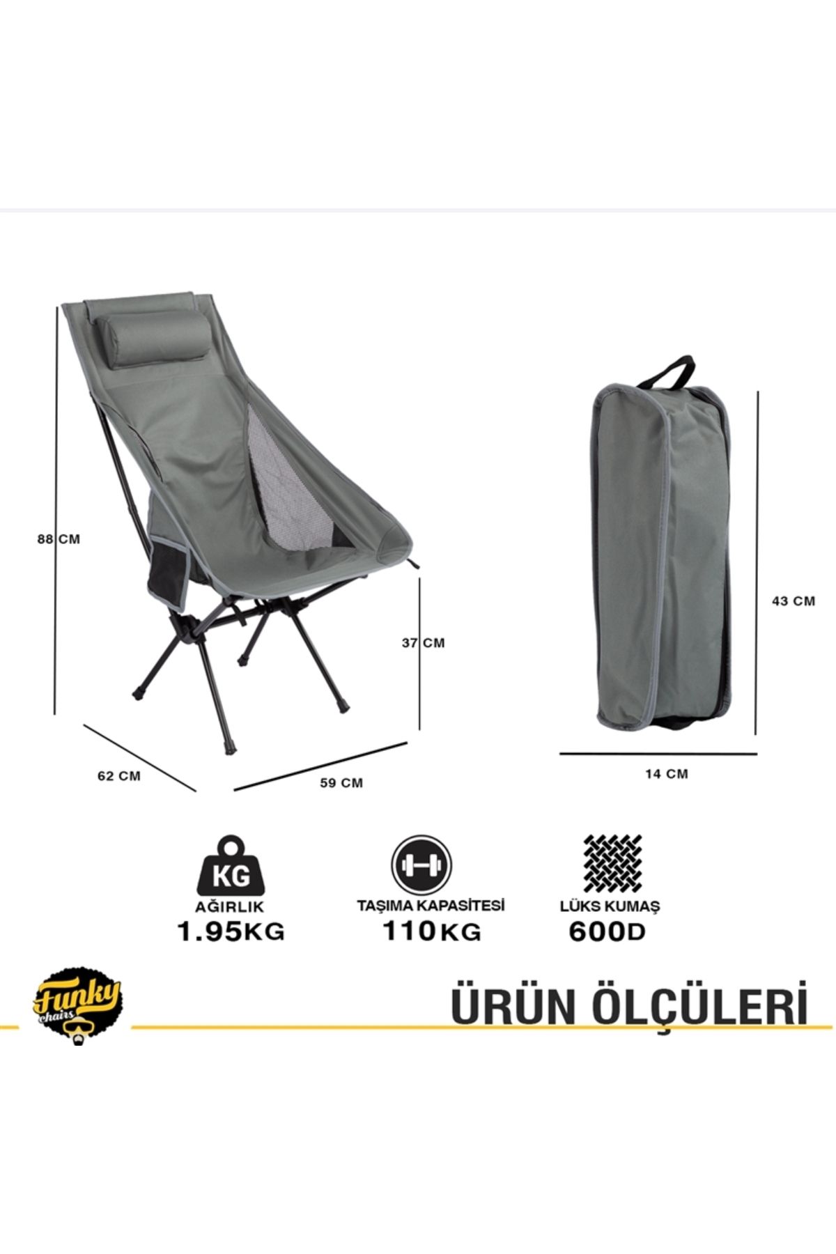 NURGAZ KAMP Sky Ultralight Katlanabilir Kamp Sandalyesi GRİ