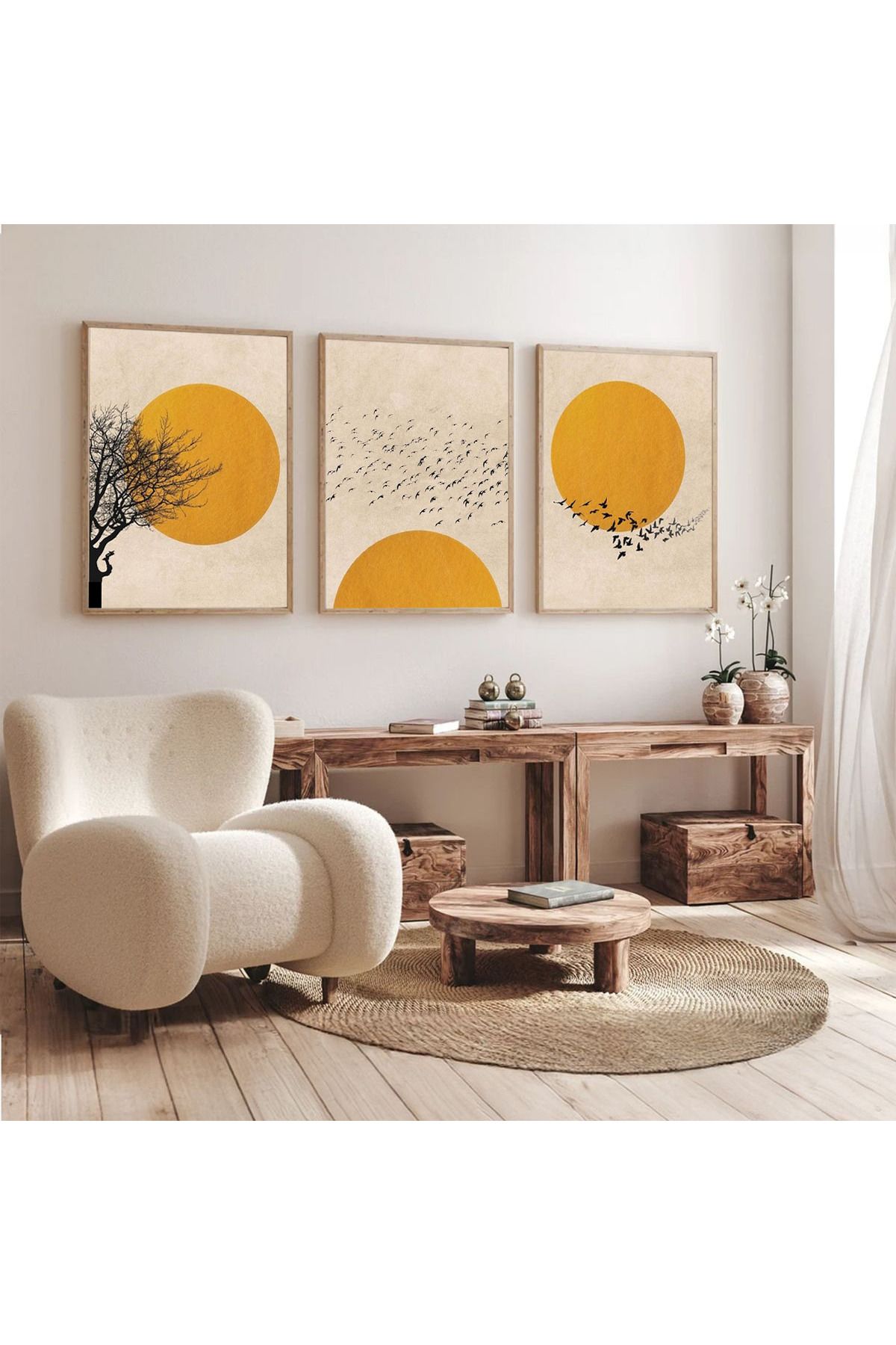 Dekorsiahome 3 Parça Ahşap Çerçeveli Oturma Odası Salon Mutfak Tablo Seti SET3256