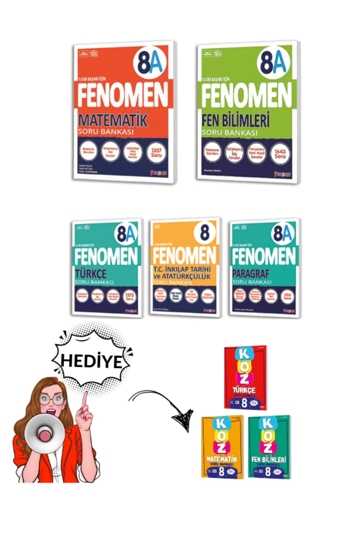 Fenomen Yayıncılık fenomen 8. Sınıf Matematik(A)-Fen Bilimleri(A)-Türkçe(A)-Paragraf(A)-İnk.Tarihi Soru Bankası Seti
