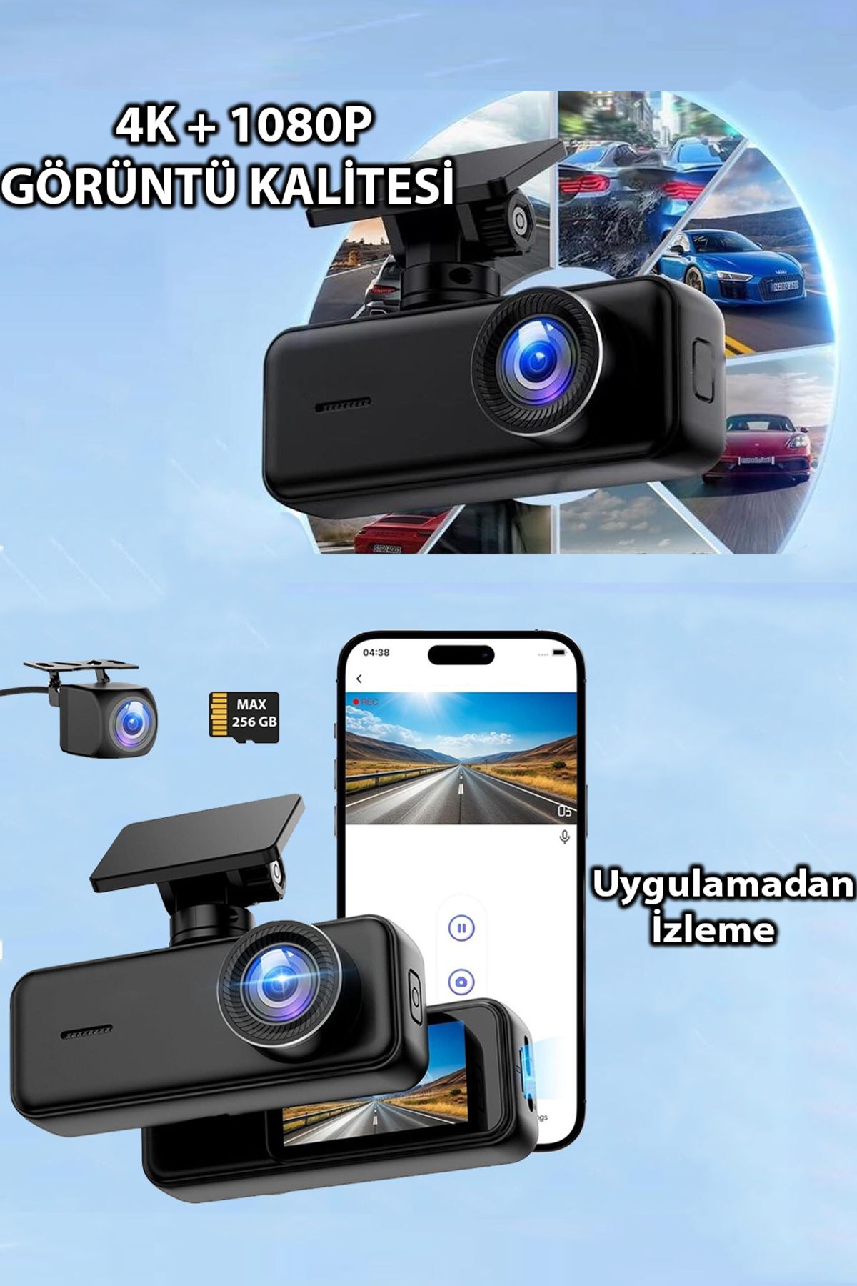 nextbuy Araç içi Kamera 4K Dashcam ULTRA HD Gece Görüşü, Hareket Algılama Mobil Telefon Wifili Kamera BLM-70