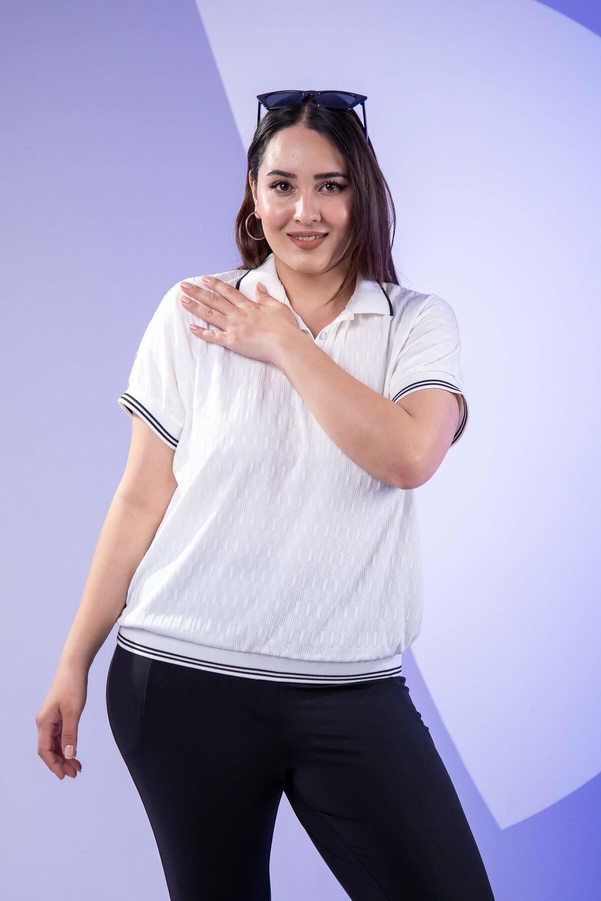 Roxxlen 1122556 Ribanalı Polo Yaka Bluz