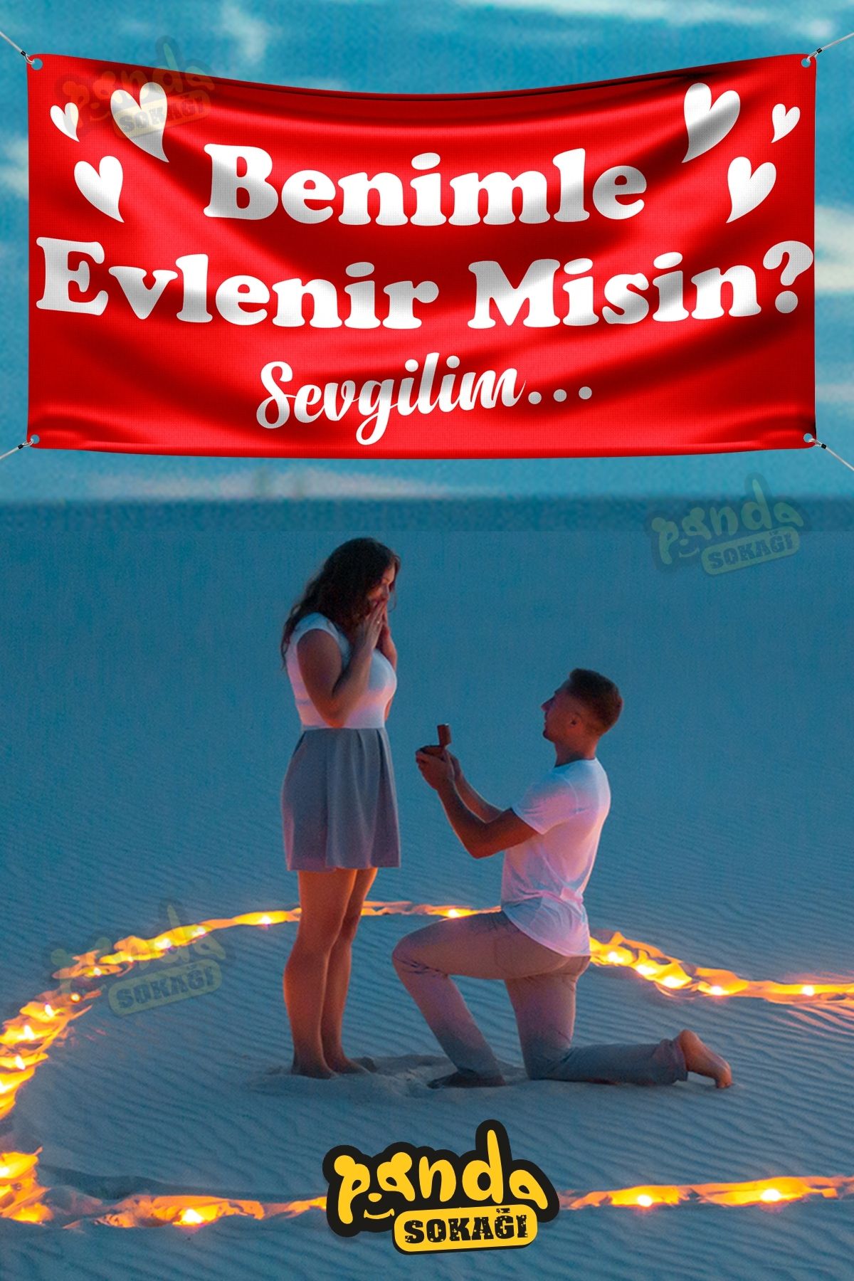 PANDA SOKAĞI Evlilik Teklifi Pankartı, Benimle Evlenir Misin Pankartı, Özel Gün Pankart, Evlilik Teklifi 200x100