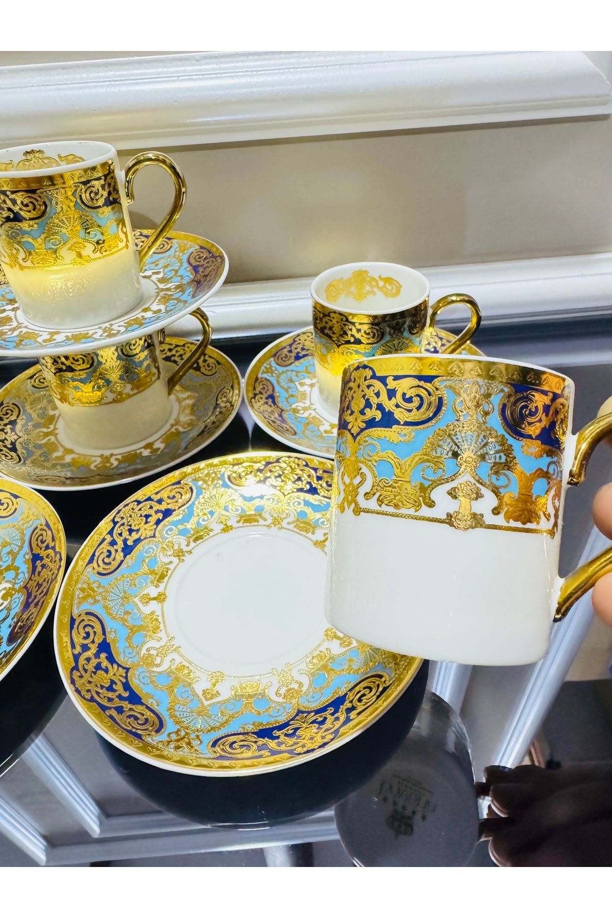 EVRA Bovaria 24K Altın Kabartma Handmade 6 Kişilik Fincan Takımı m4