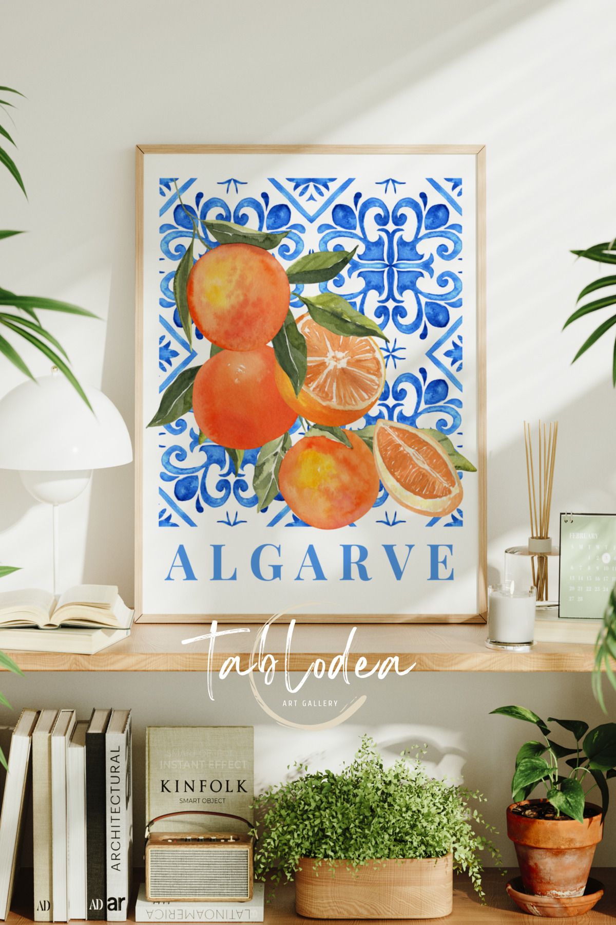 tablodea Seramik Desenli Minimalist Mutfak Dekoru Çerçeveli Poster Tablo Portakal Temalı Bohem Mutfak Tablosu
