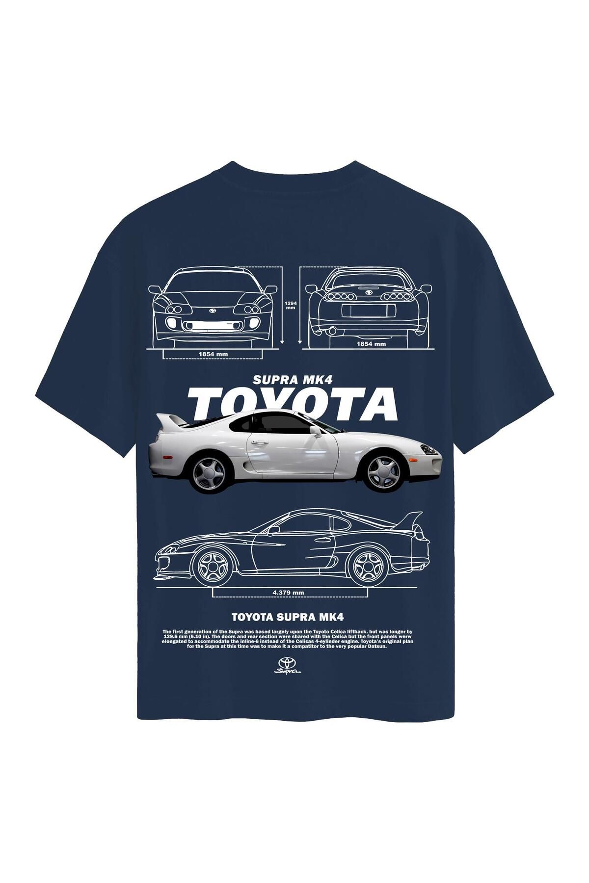 SOFTWAY Unisex Bisiklet Yaka %100 Organik Pamuklu Kalın Dokulu Toyota Supra mk4 Baskılı Oversize T-shirt - L