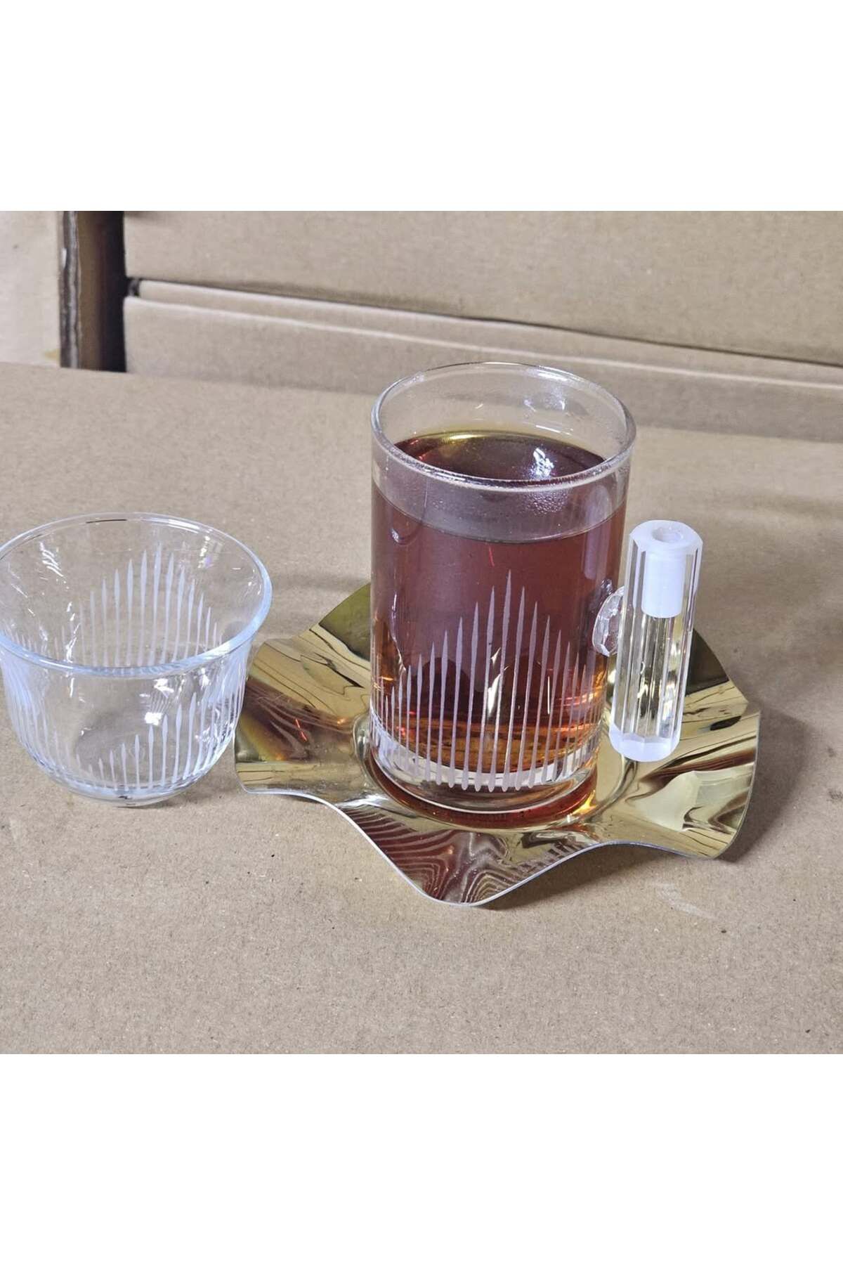 Eslim 18 PARÇA ÇAY BARDAK MIRRA SET METAL TABAK