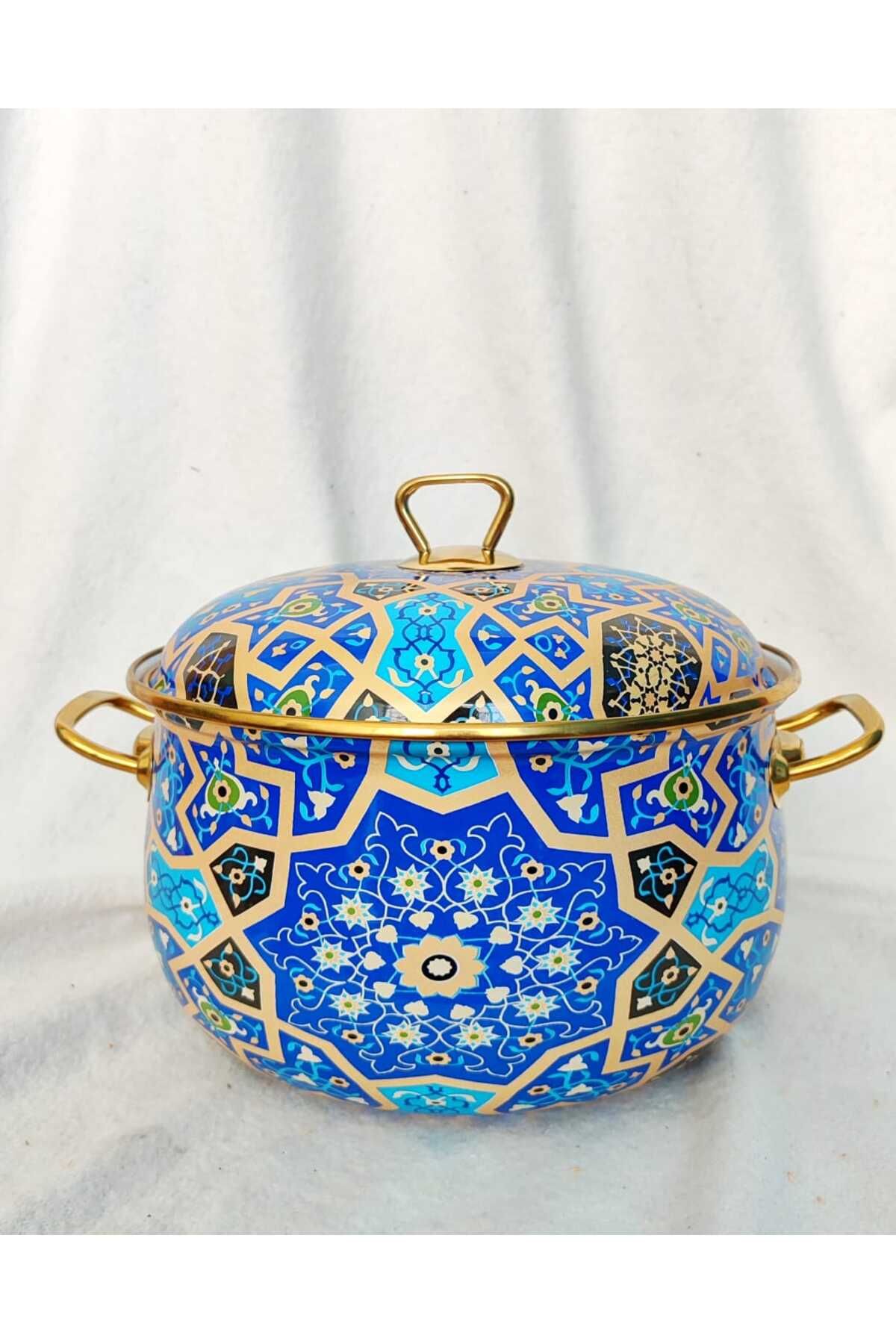 EBRULİEMAYE ÖZEL İZNİK DESEN EMAYE TENCERE 2,8 LİTRE 20 CM SÜT YOĞURT ÇORBA TENCERESİ