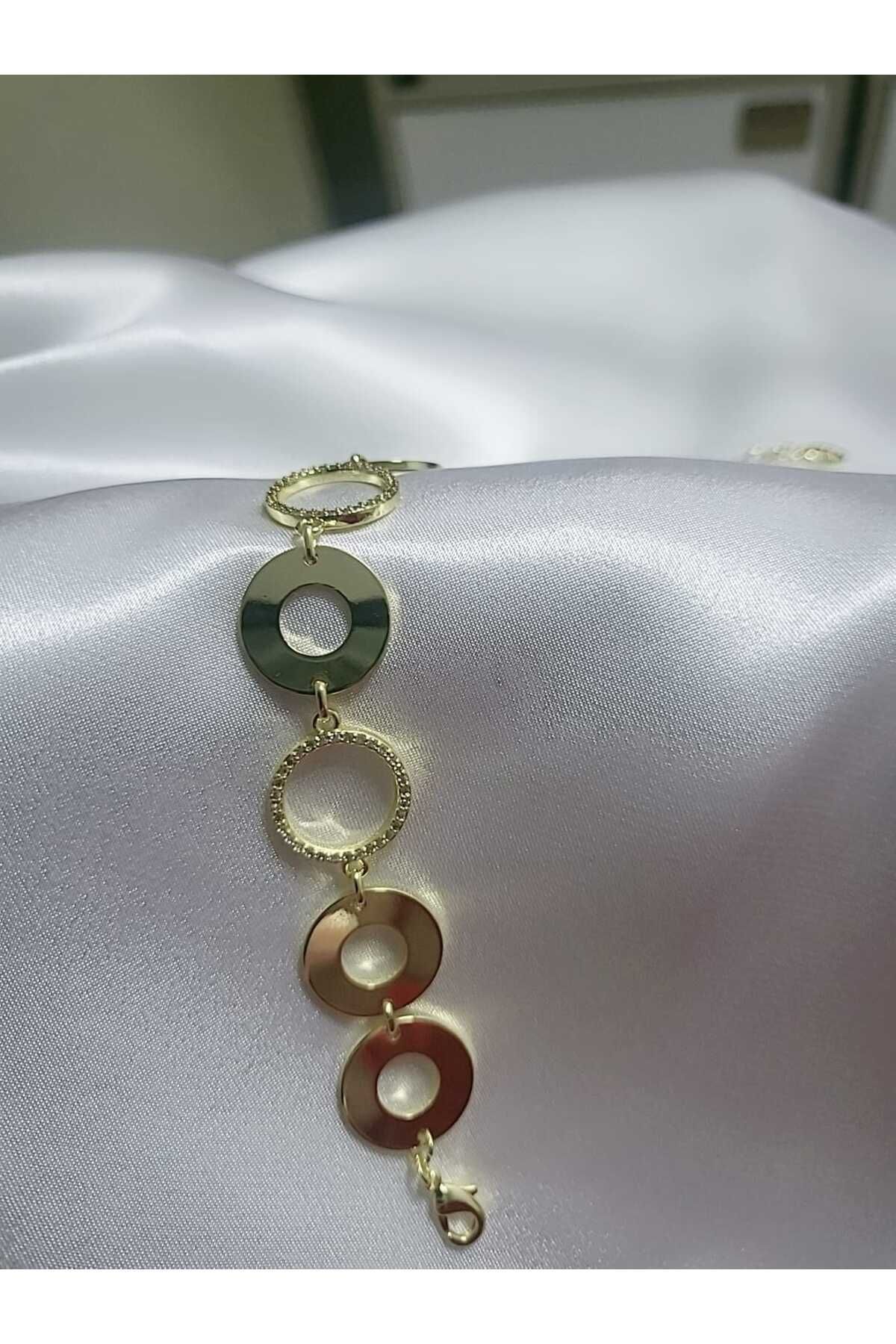 by kayra collection ÇELİK 14 K RENGİNDE HALKA MODEL ZİRKON TAŞLI BİLEKLİK