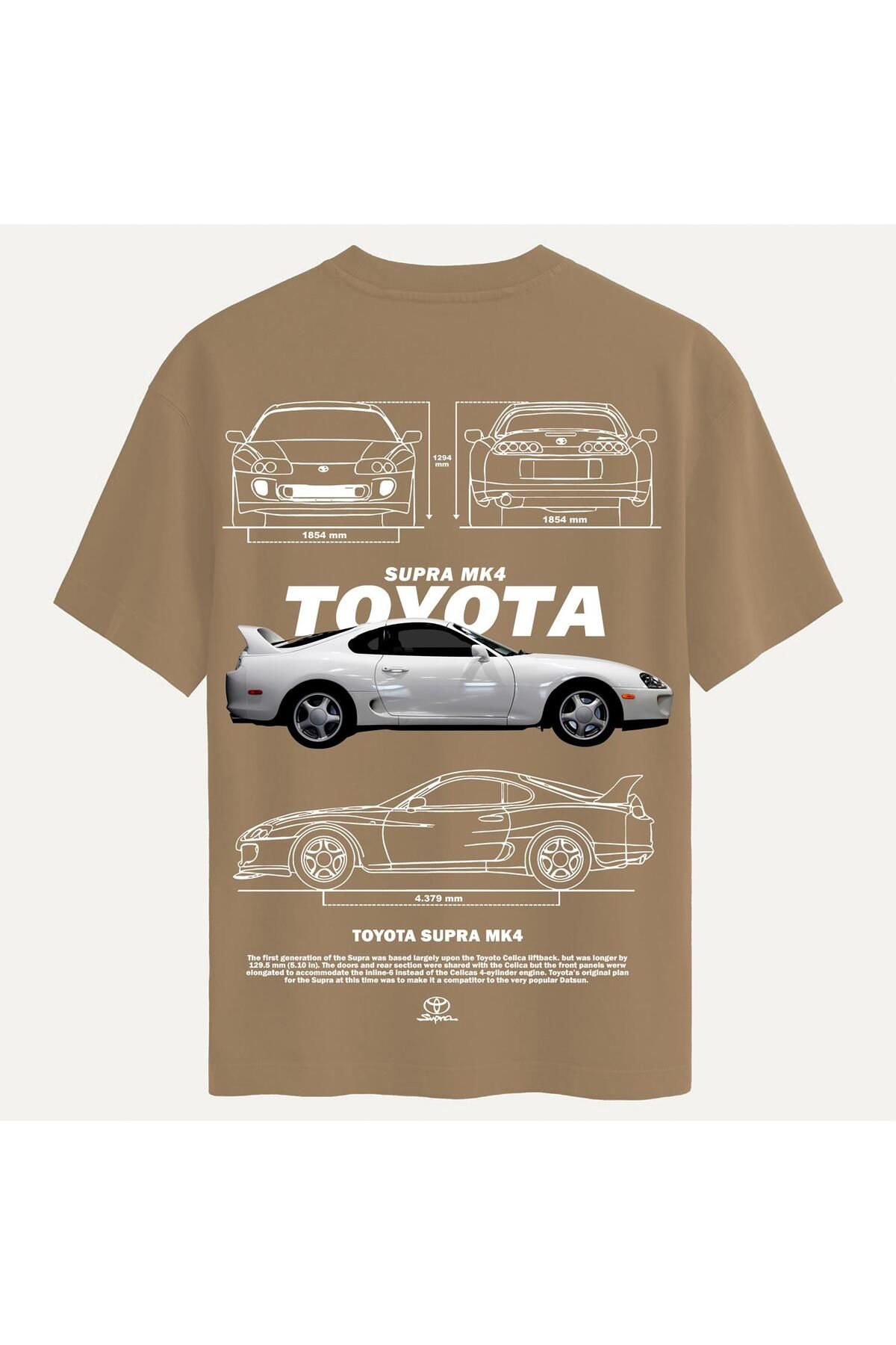 SOFTWAY Unisex Bisiklet Yaka %100 Organik Pamuklu Kalın Dokulu Toyota Supra mk4 Baskılı Oversize T-shirt - A