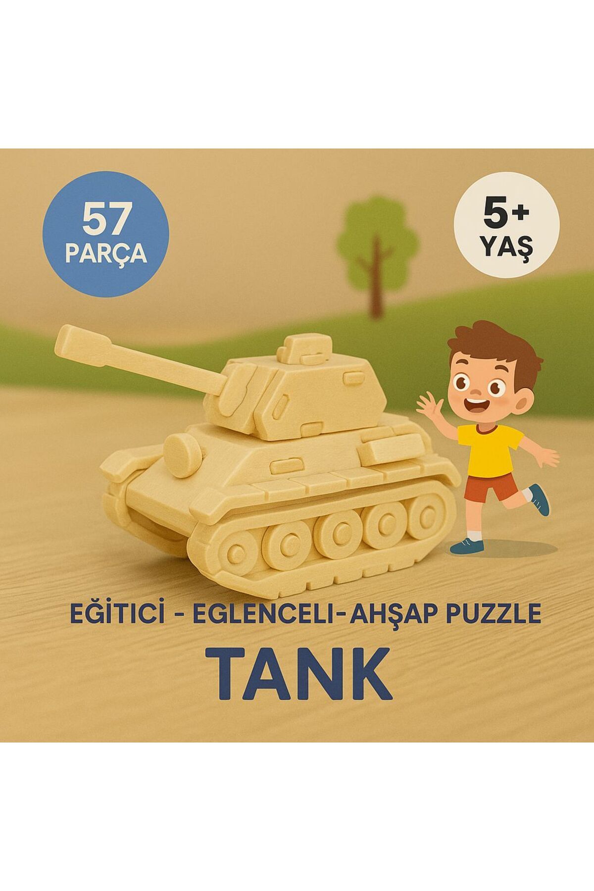 METROPOL 57 Parça Ahşap Tank Puzzle – Eğitici ve Eğlenceli 3D Ahşap Oyuncak