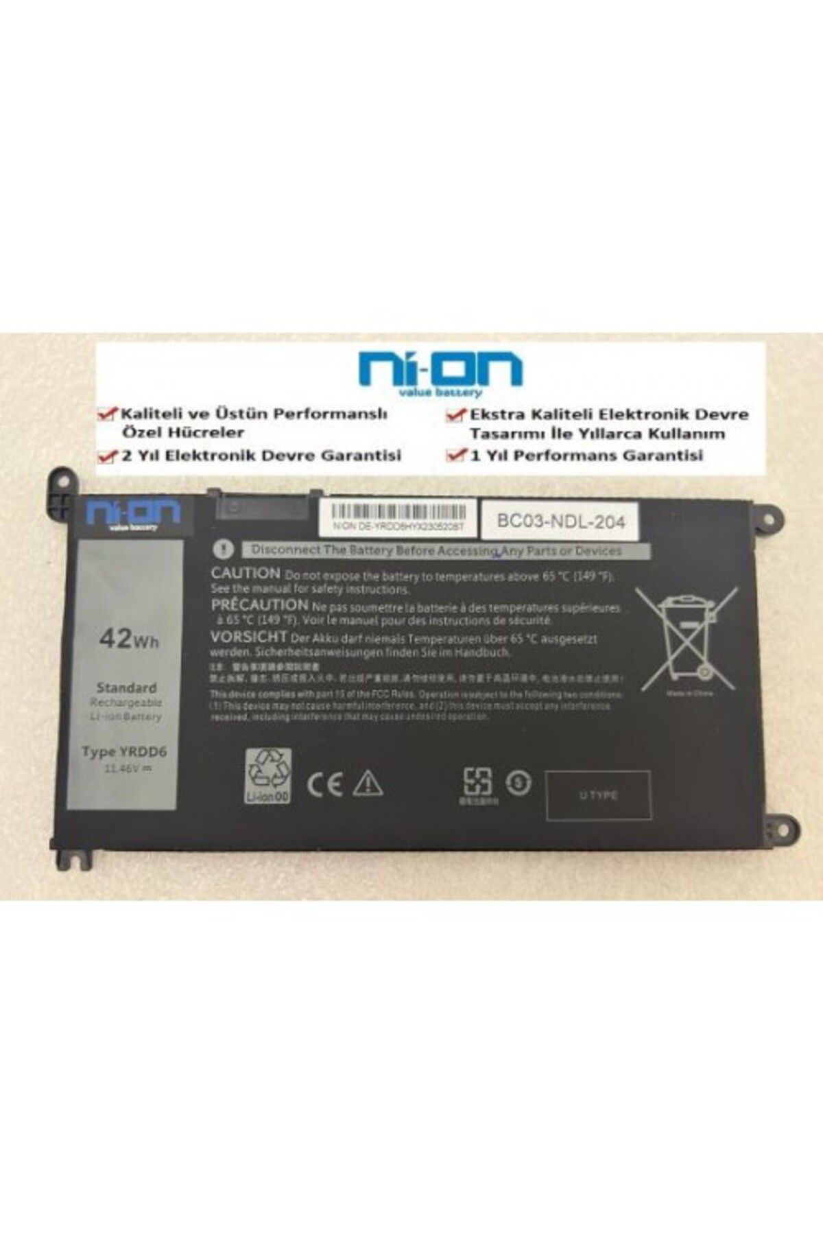 NION Dell inspiron 5482 uyumlu Notebook Batarya - Pil