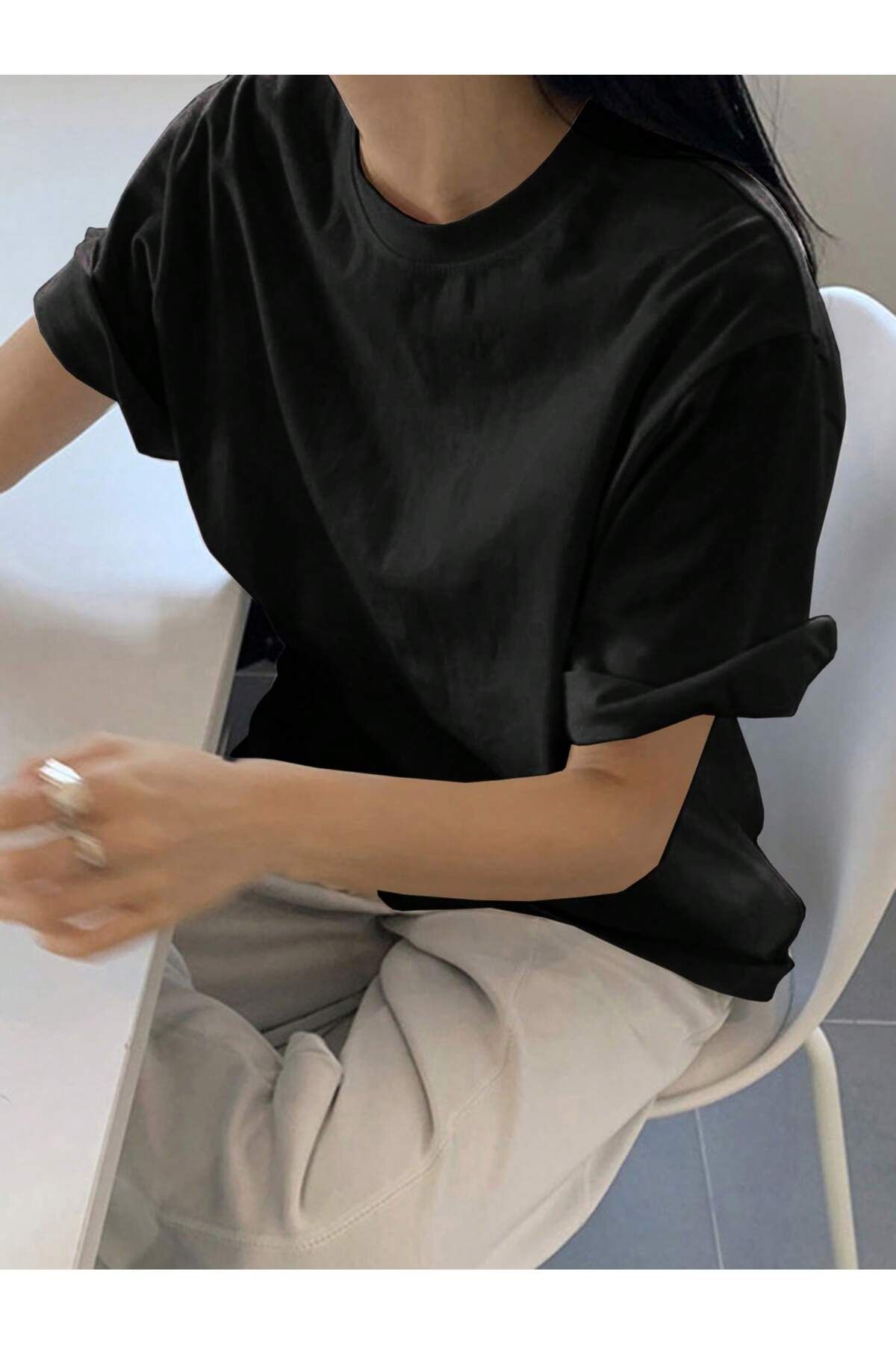 DAXİS Sportwear Company KADIN Bisiklet Yaka Rahat Kesim Basic Tişört