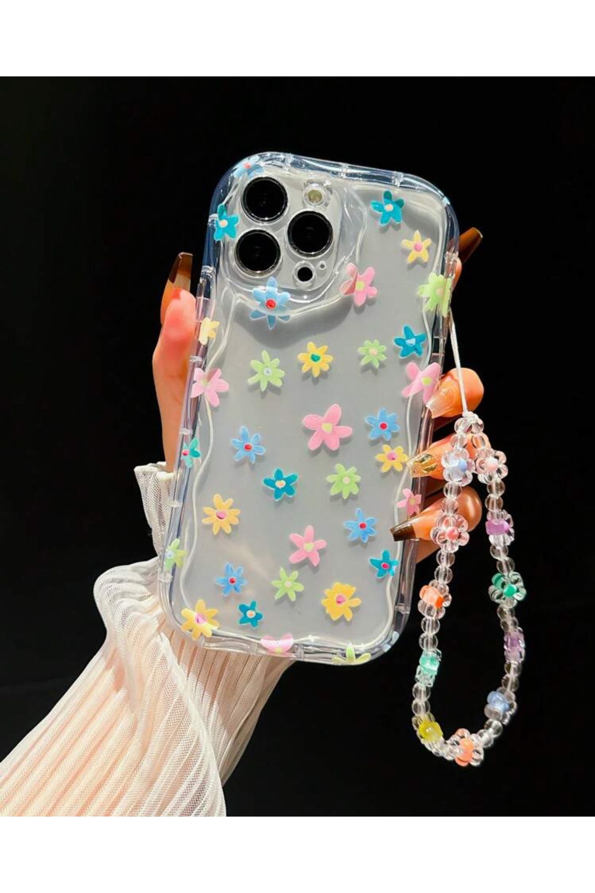 FİŞNEİLETİŞİM İPHONE 15 PRO UYUMLU ÇİÇEK DESENLİ CHARMLI KILIF