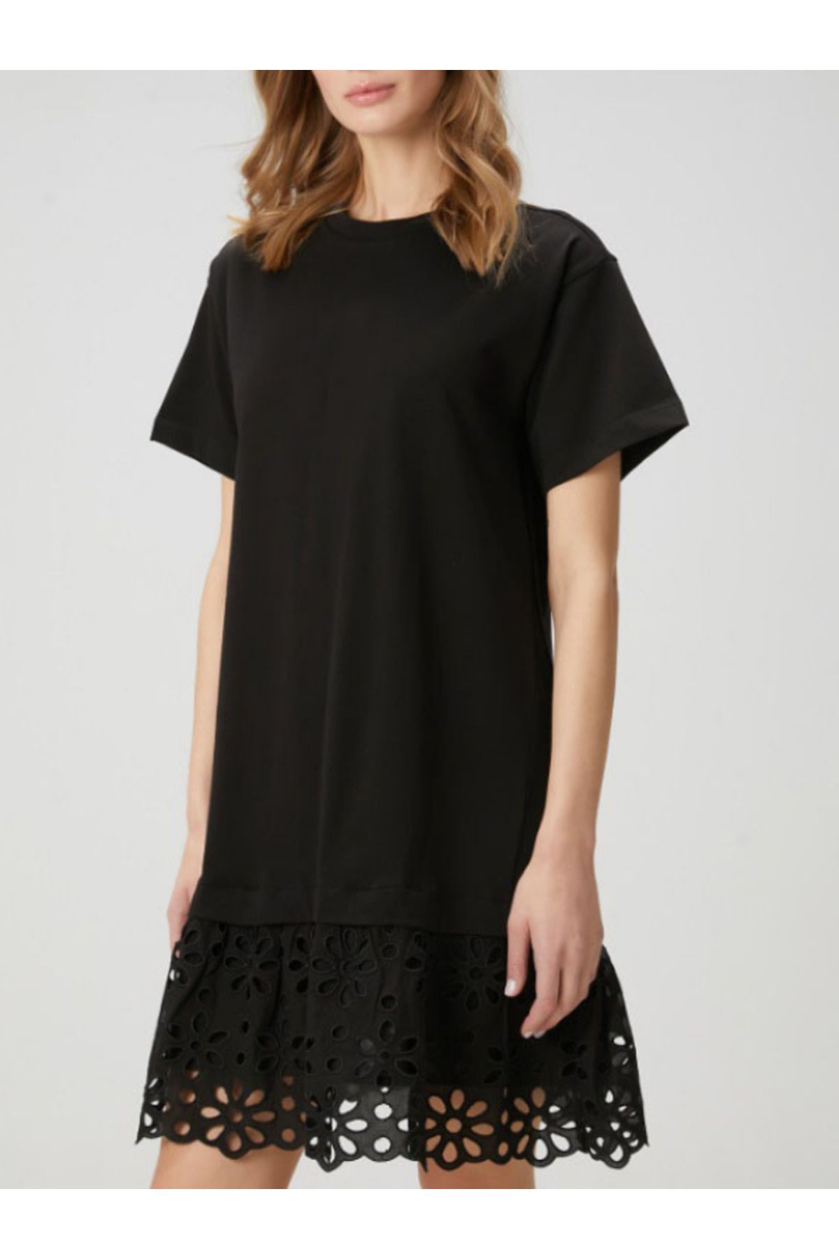 BRGCLOTHING Marka Muadil Kadın Pamuklu Eteği Güpürlü Siyah Elbise Tunic